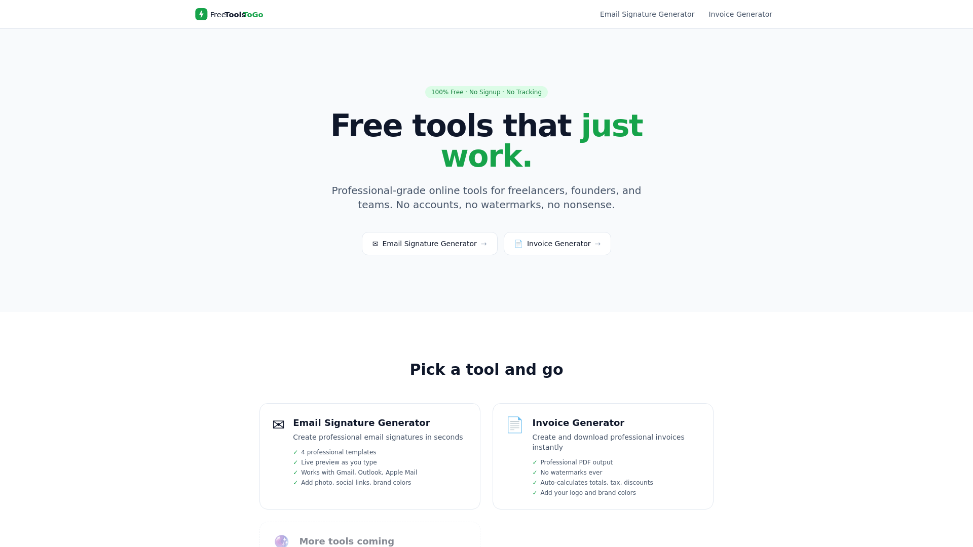 website screenshot of https://freetoolstogo.com/