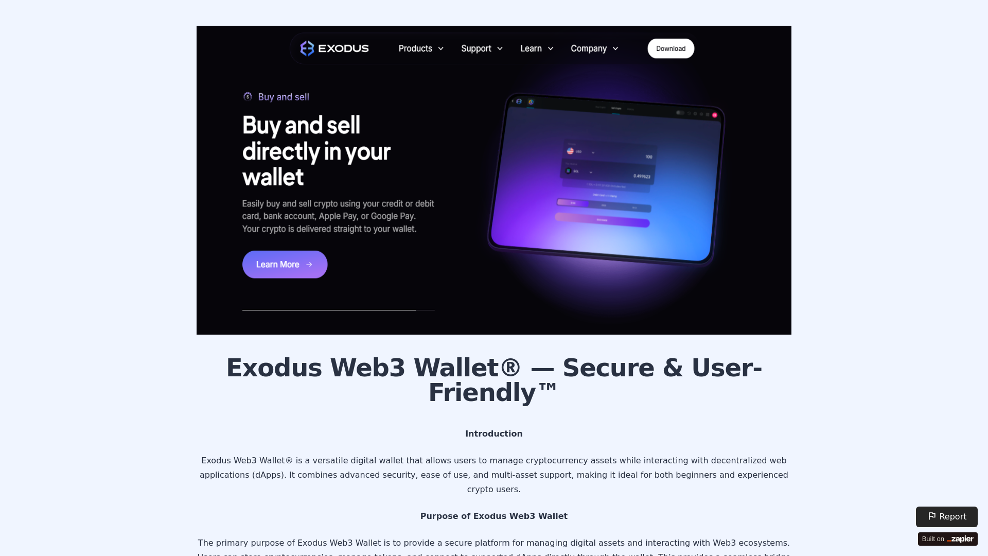 website screenshot of https://exodas-web3.zapier.app/