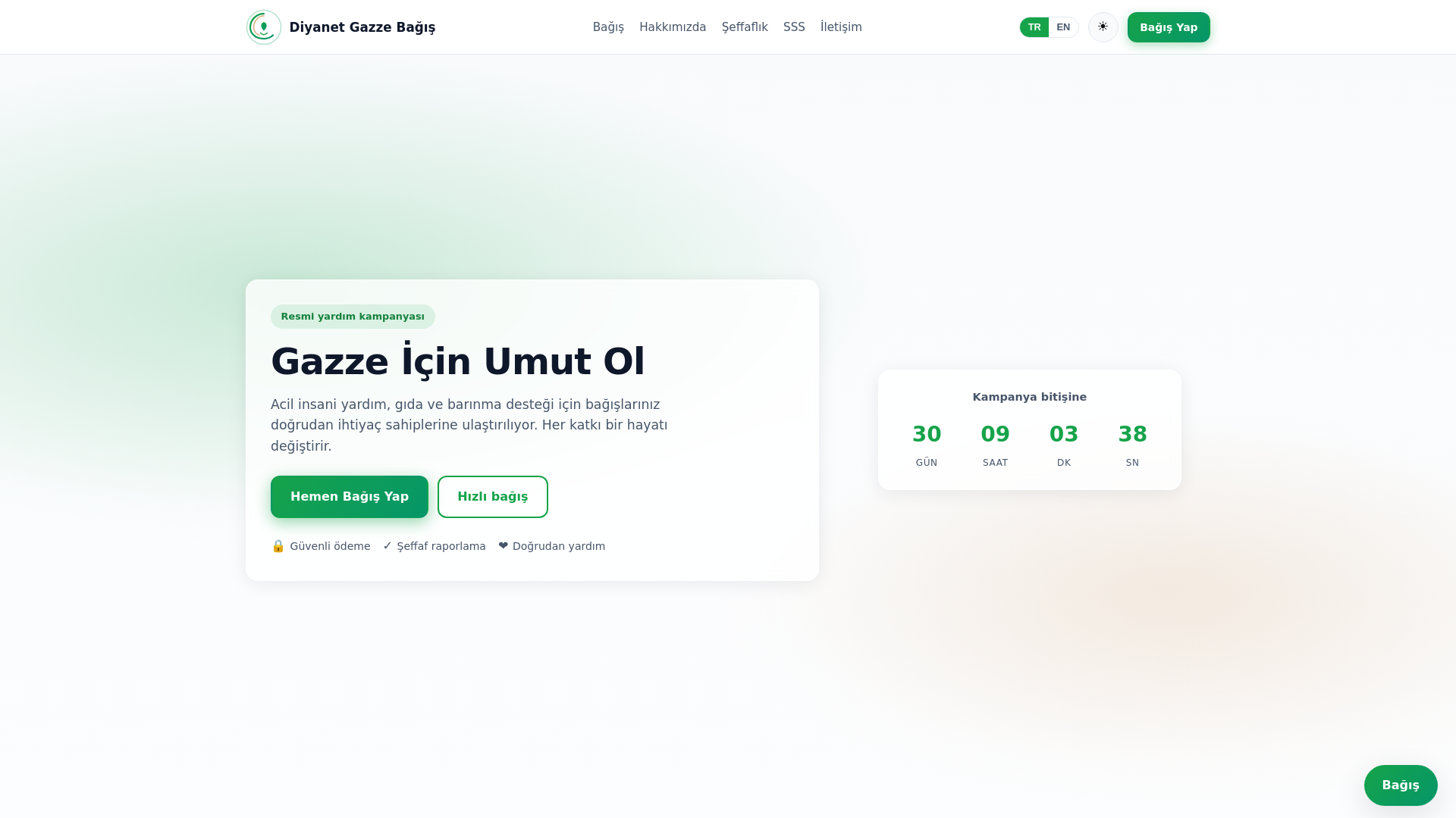 website screenshot of https://gazze-bagis-diyanet.com