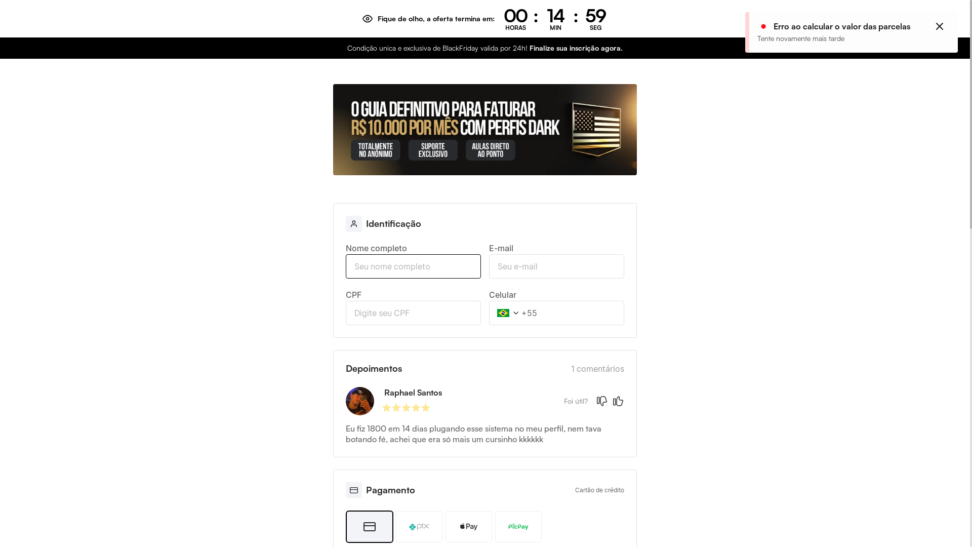 website screenshot of https://pay.kirvano.com/45521992-7b19-45ba-aa37-cac3b7258423