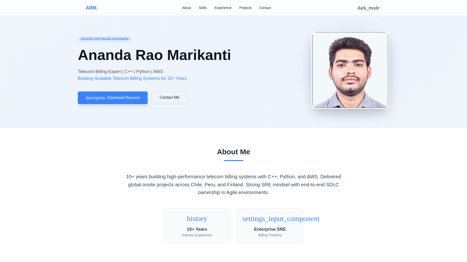 website screenshot of https://anandmarikanti.site/