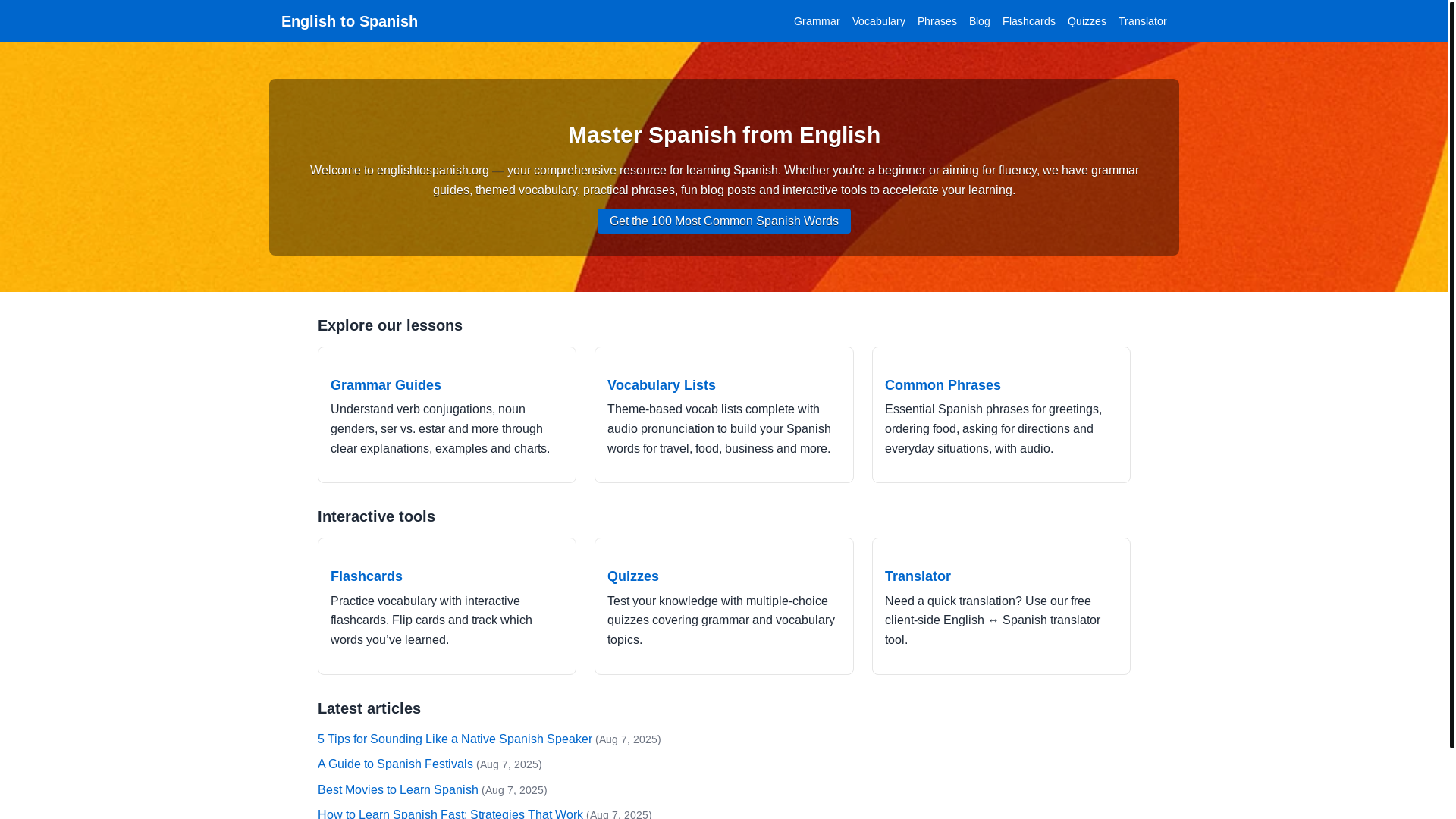 website screenshot of https://englishtospanish.pages.dev/