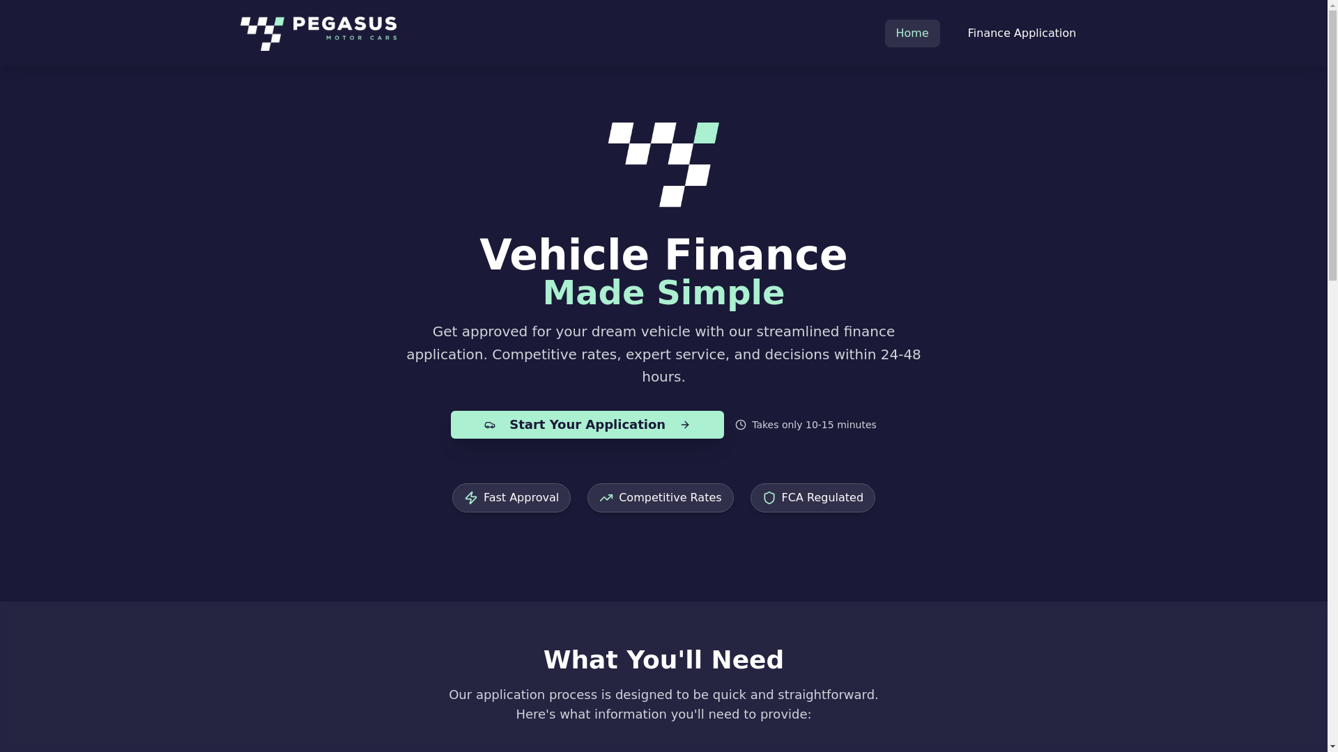 website screenshot of https://pegasusmotorfinance.co.uk/