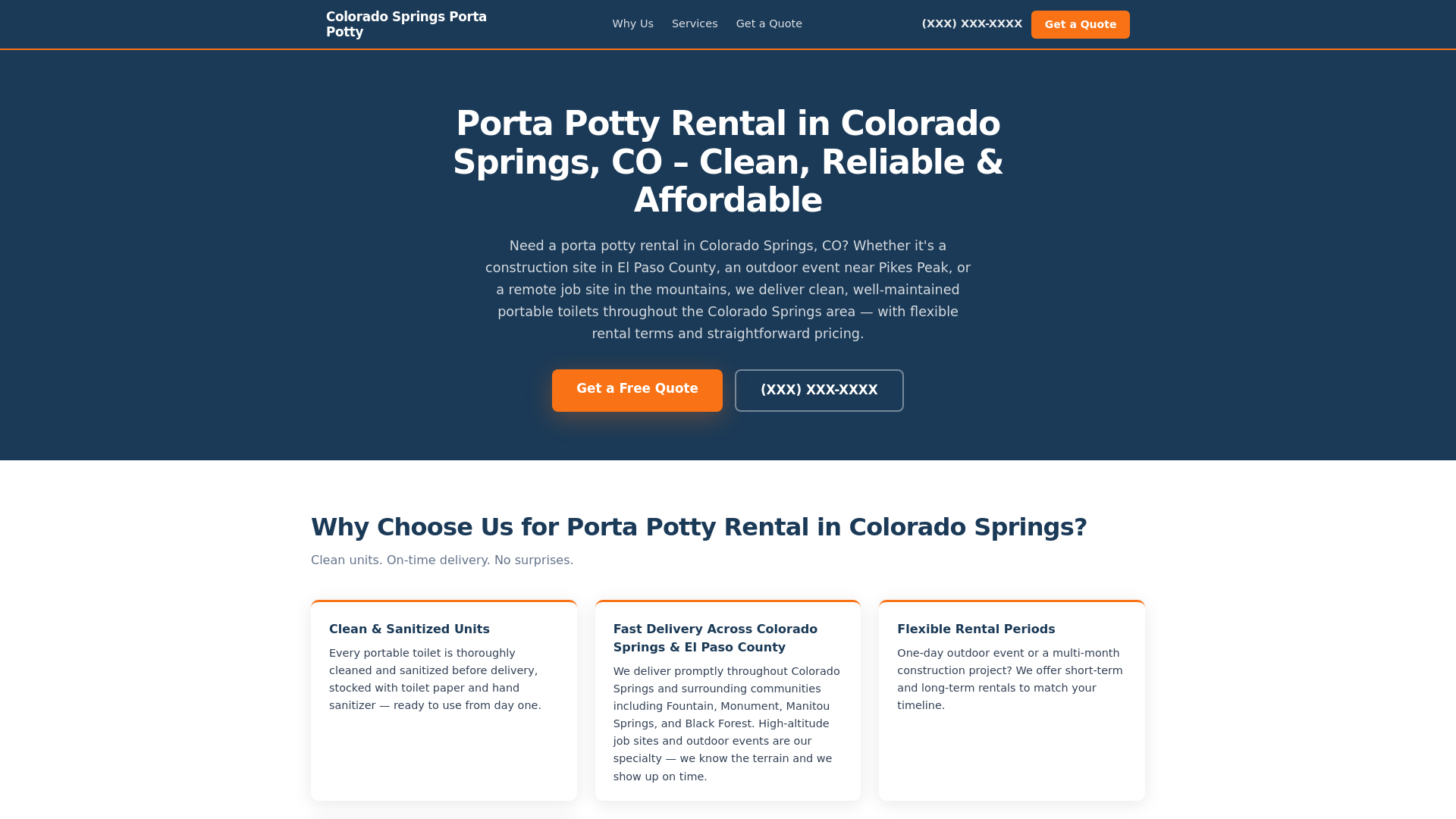 website screenshot of https://portapottycoloradosprings.com