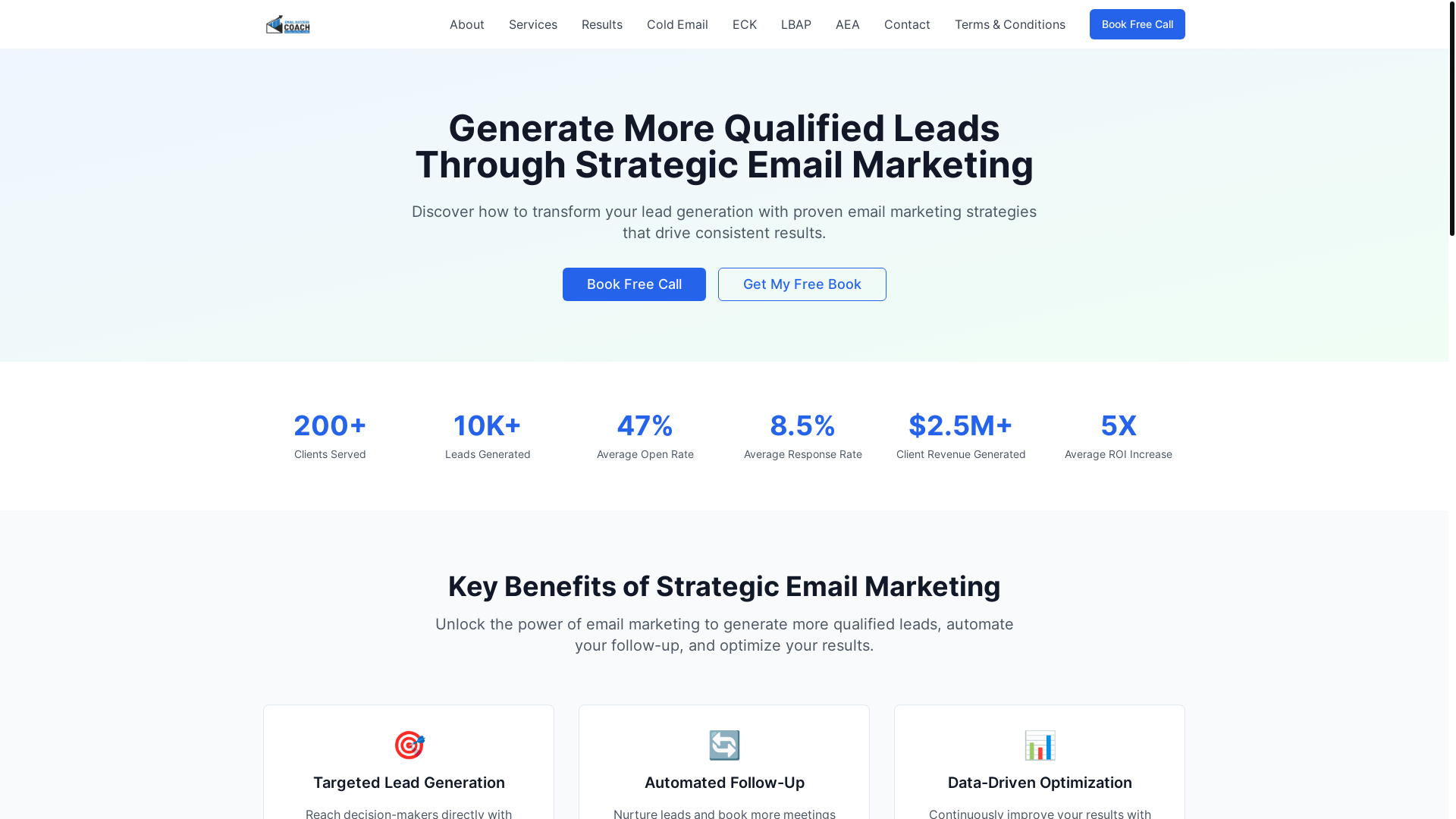 website screenshot of https://youremailsuccesscoach.com/