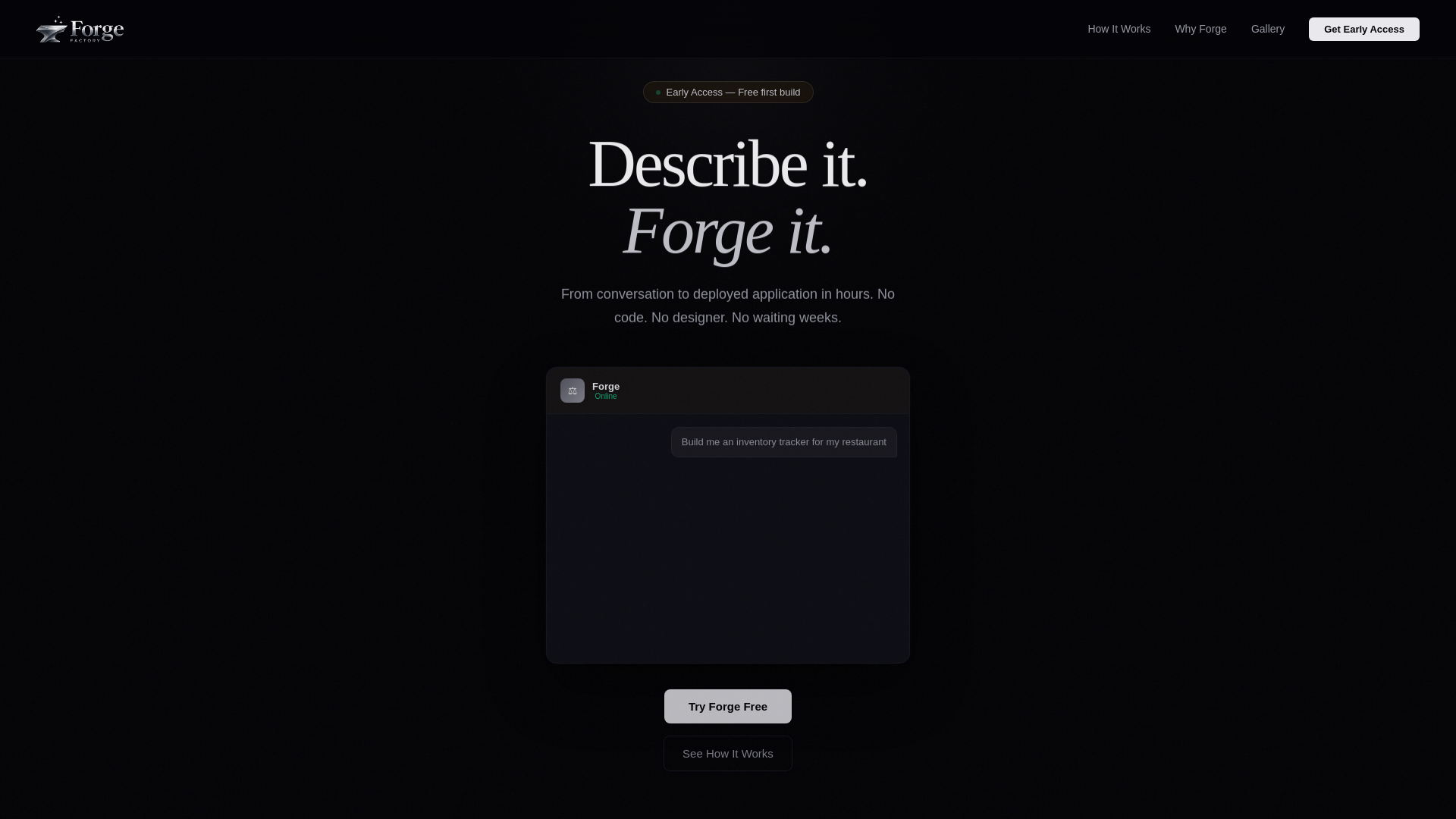 website screenshot of https://forge-factory.ai/