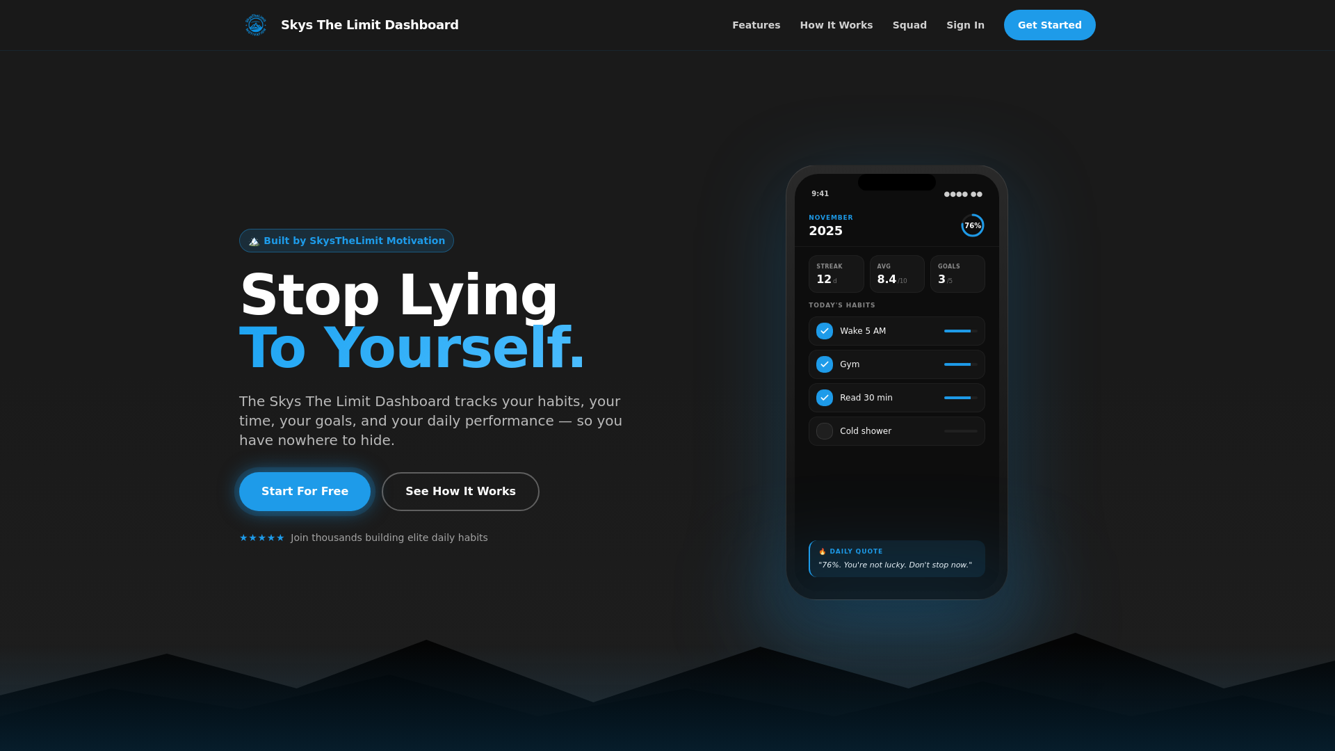 website screenshot of https://skysthelimitdashboard.com/