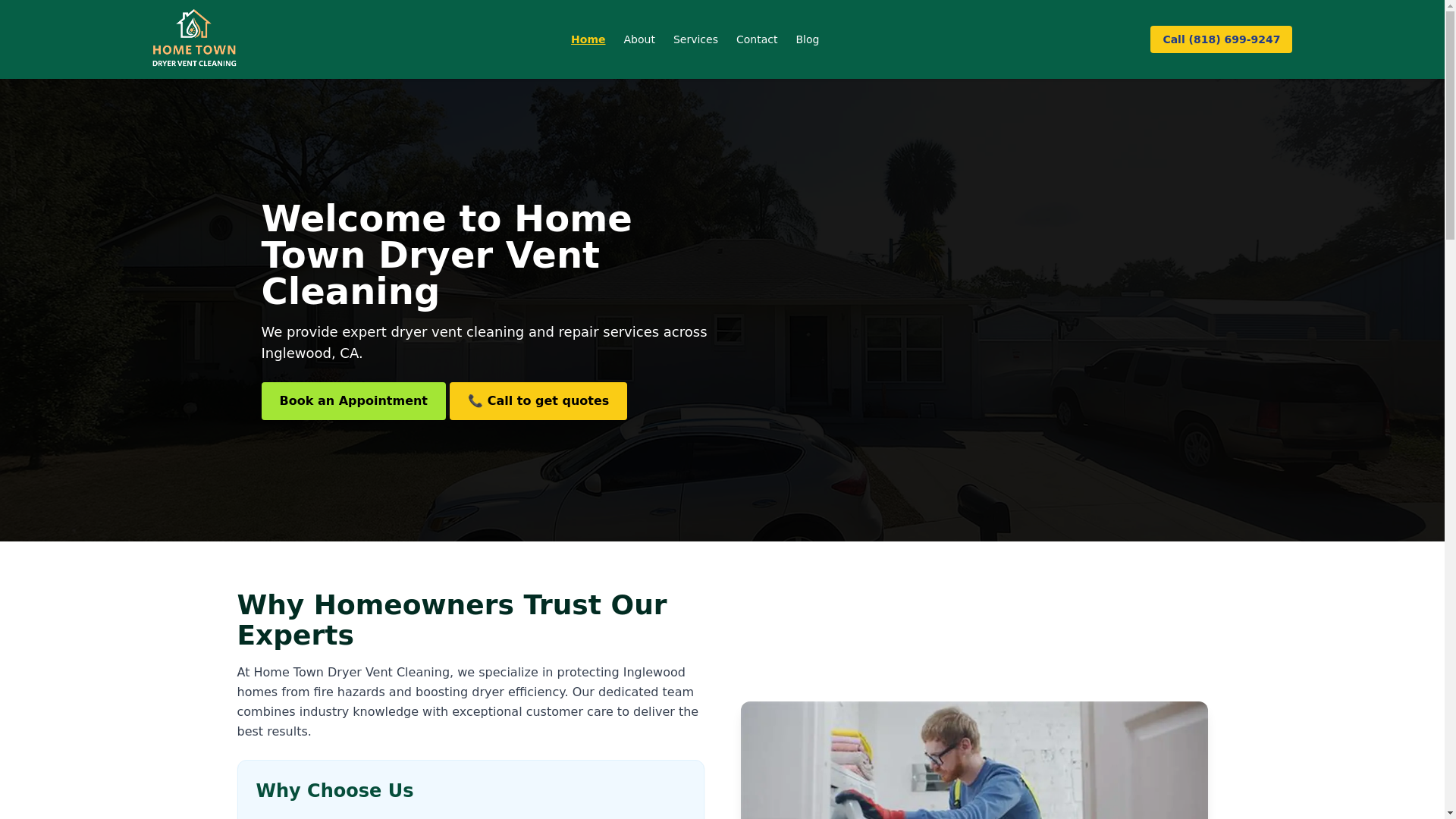 website screenshot of https://hometowndryerventcleaning.site/