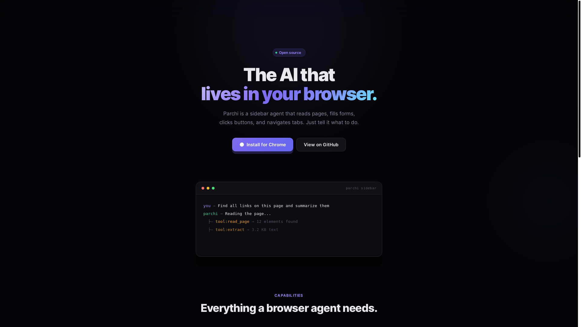 website screenshot of https://parchi-website.pages.dev/