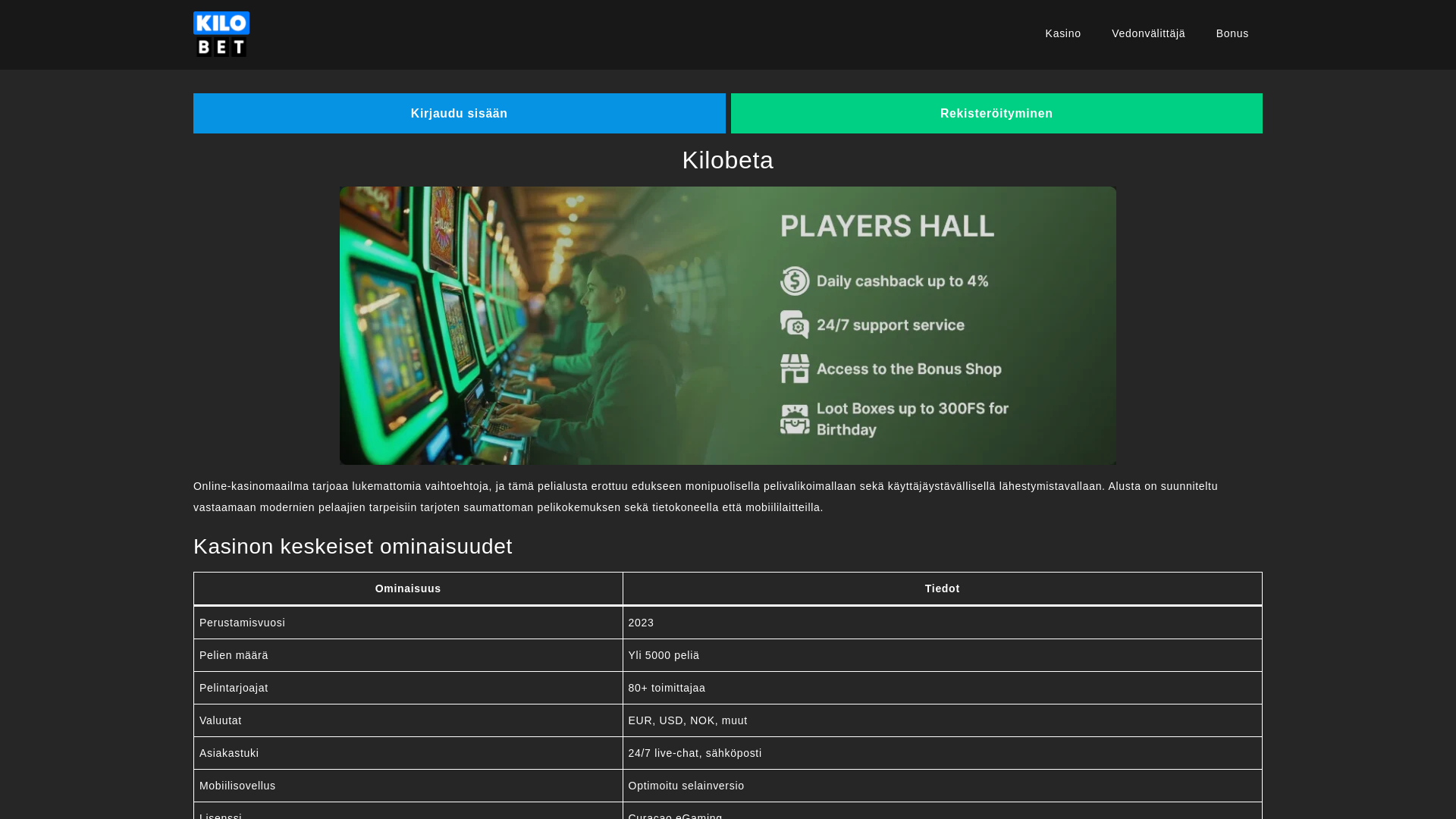website screenshot of https://kilobet-fi.com