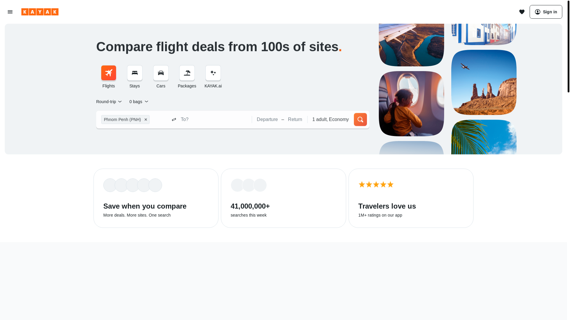 website screenshot of https://kayak.com/