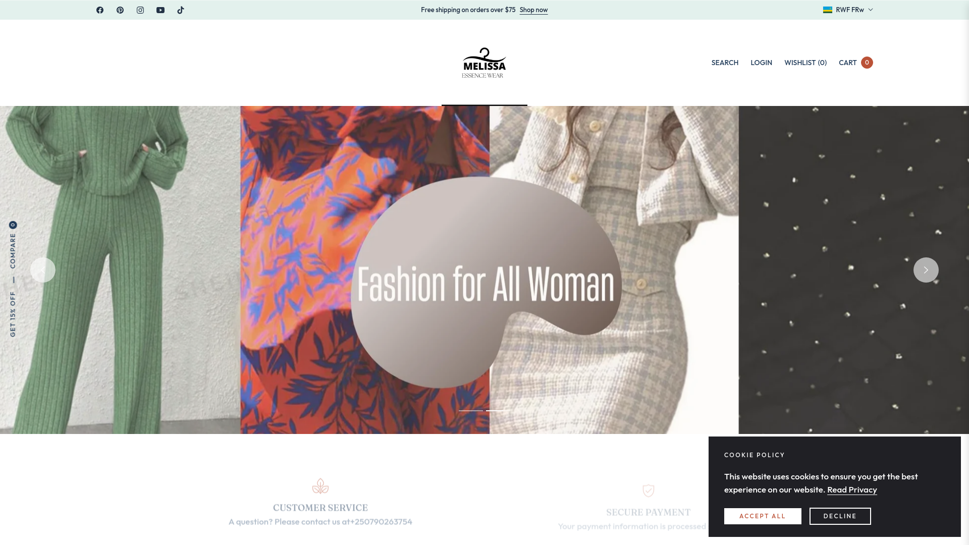 website screenshot of https://melwears.com/