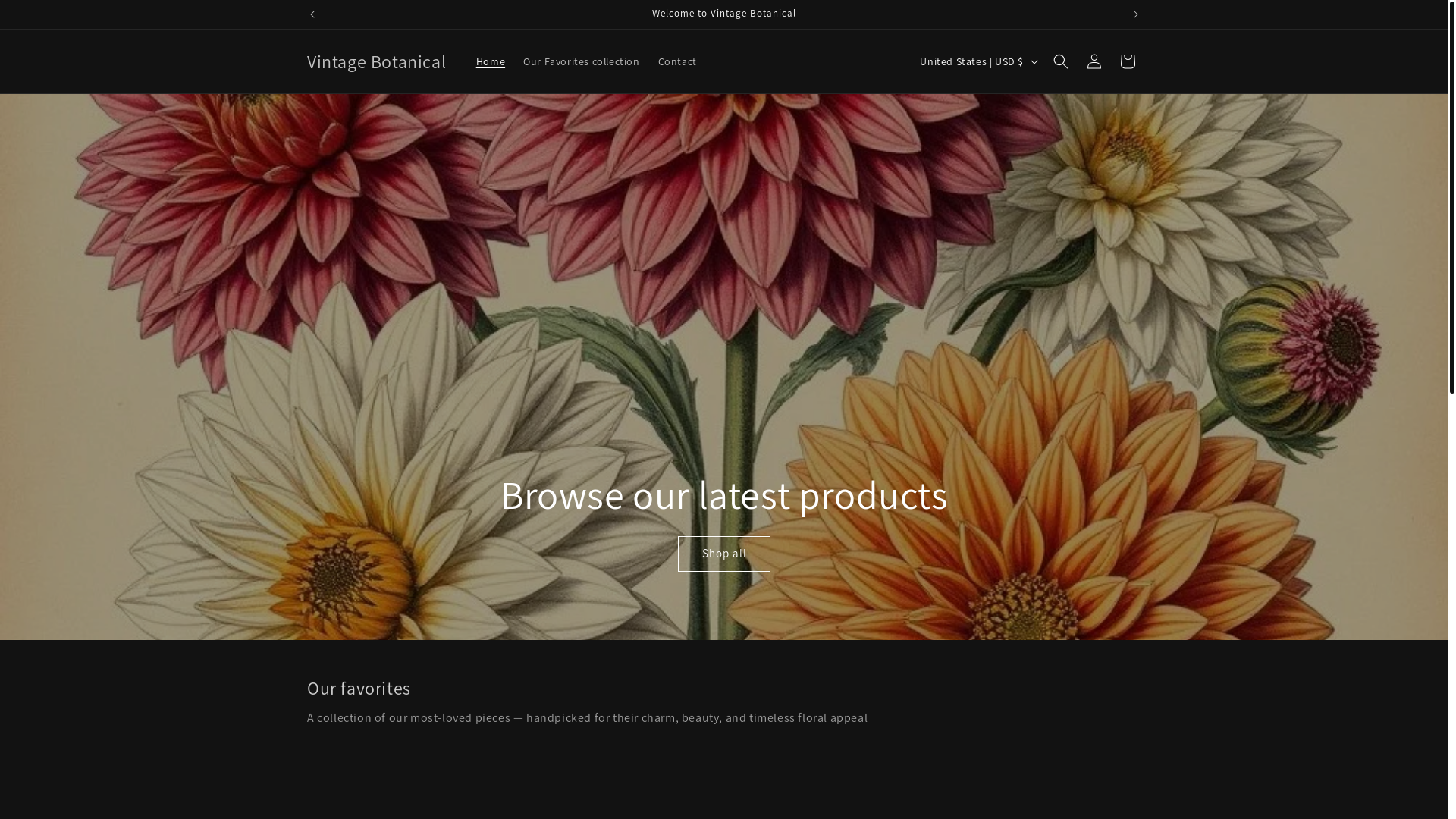 website screenshot of https://vintagebotanical.shop/