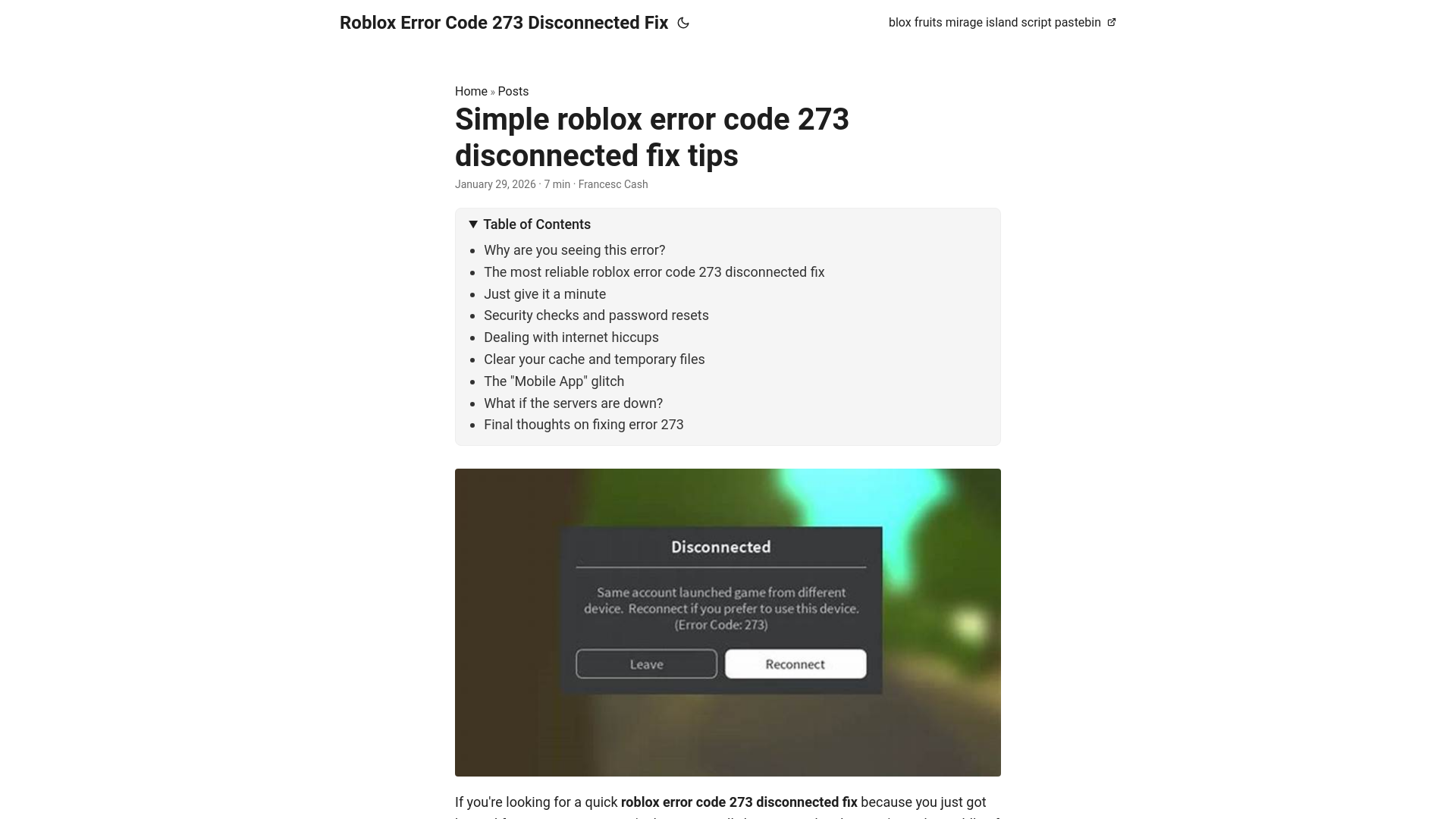website screenshot of https://roblox-error-code-273-disconnected-fix.pages.dev/