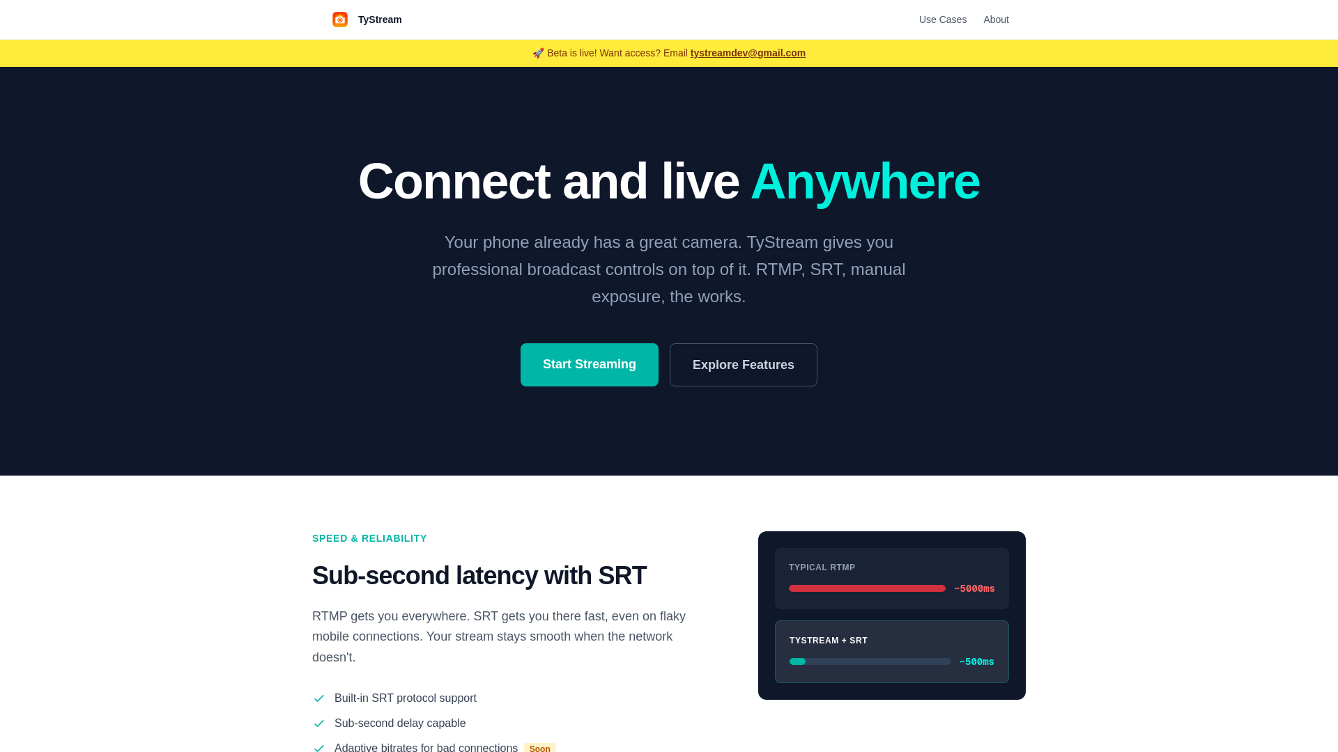 website screenshot of https://tystream.app