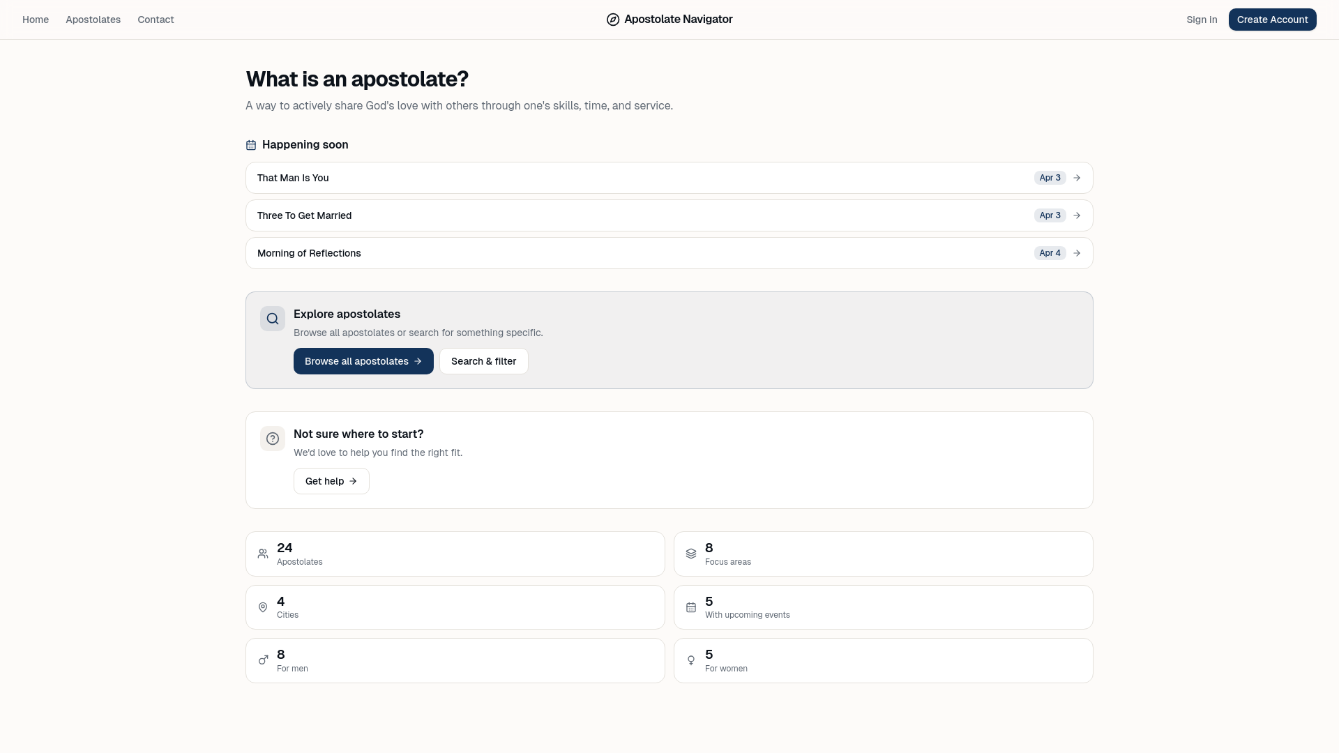 website screenshot of https://theapostolates.com