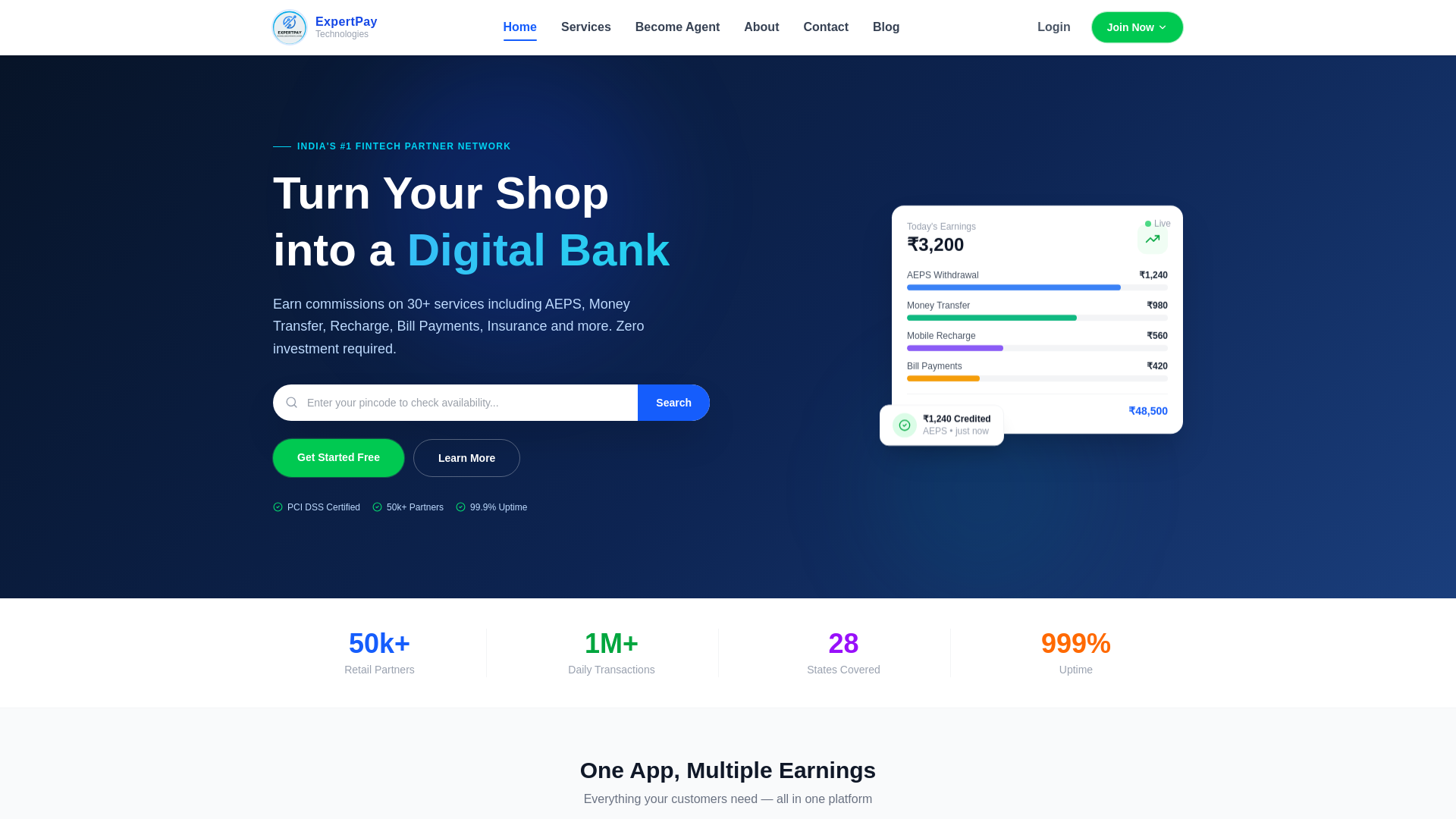 website screenshot of https://expertpay.co.in