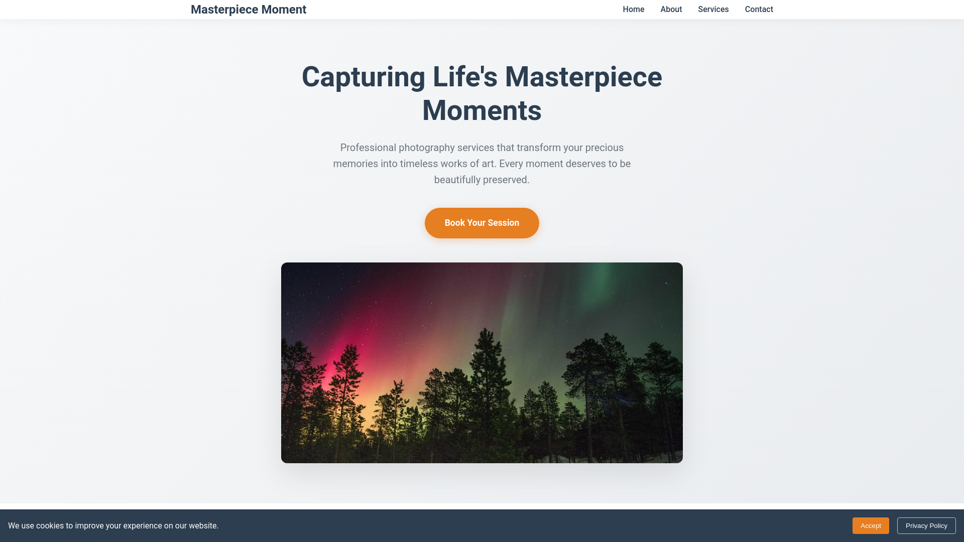 website screenshot of https://masterpiecemomentphotography.digital/