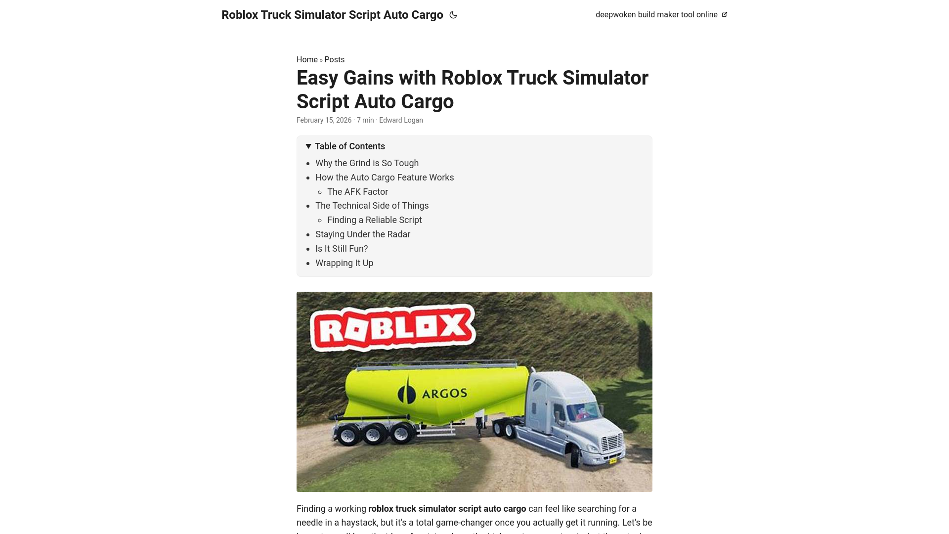 website screenshot of https://roblox-truck-simulator-script-auto-cargo.pages.dev/