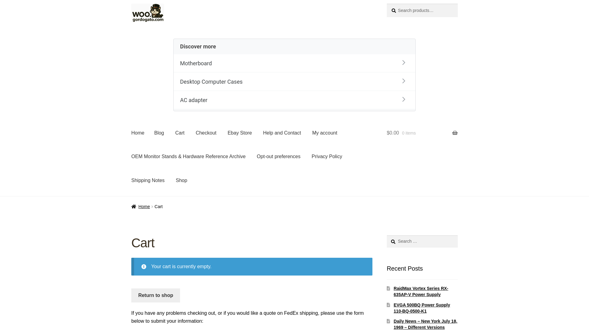 website screenshot of https://woo.gordogato.com/cart/