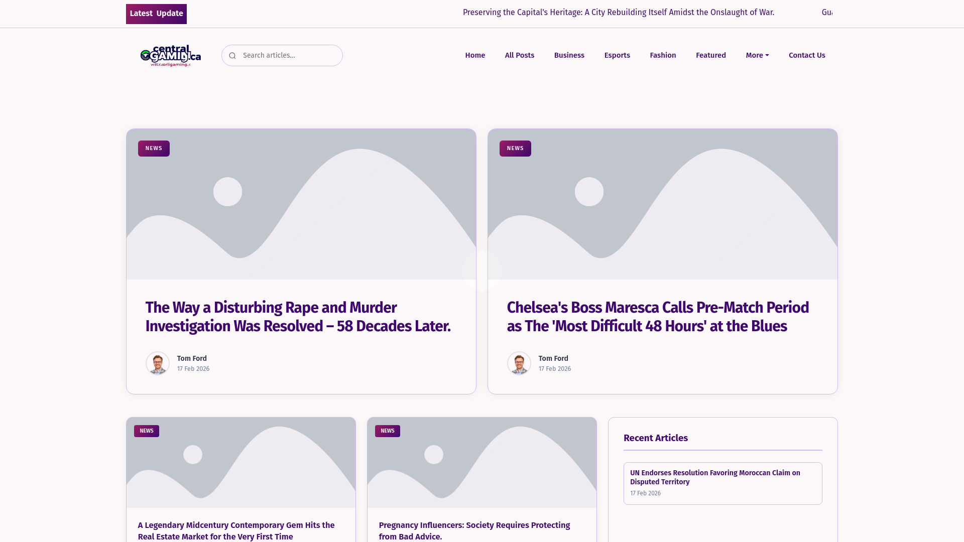 website screenshot of https://centraligaming.ca/