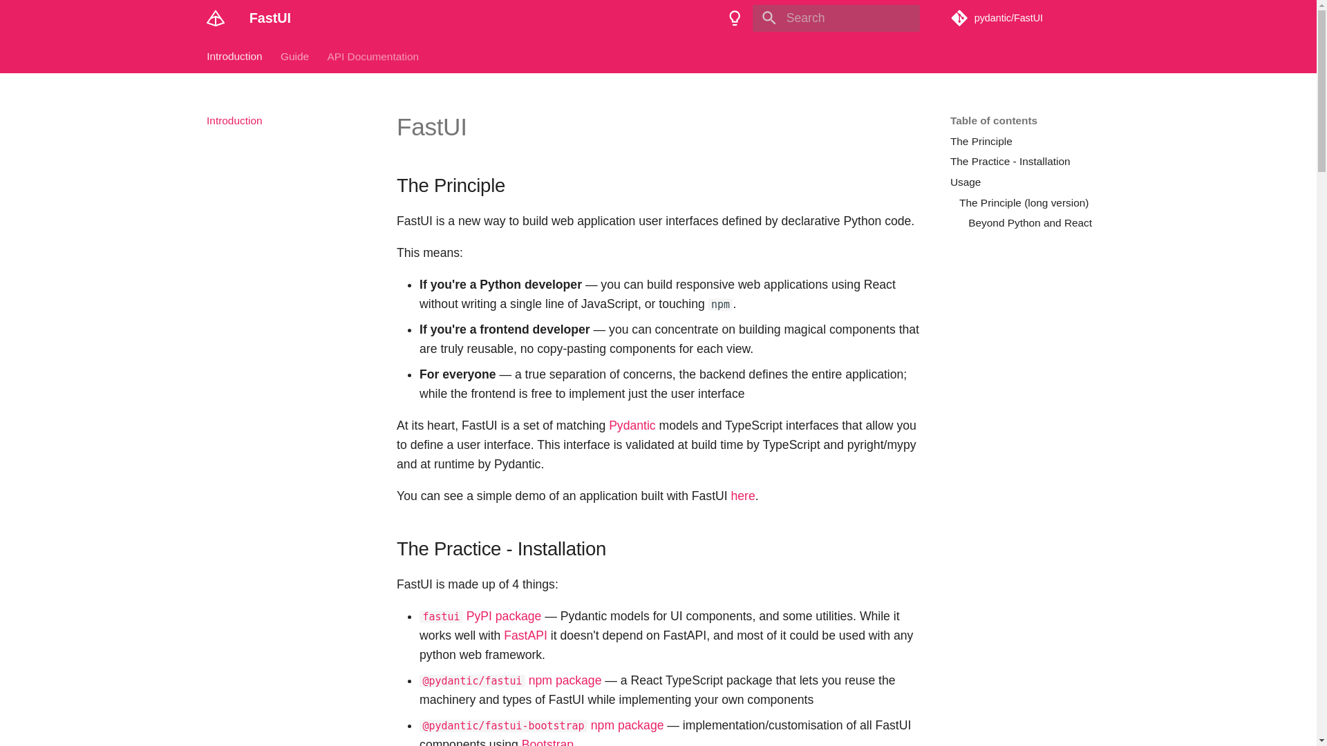 website screenshot of https://fastui.pages.dev/