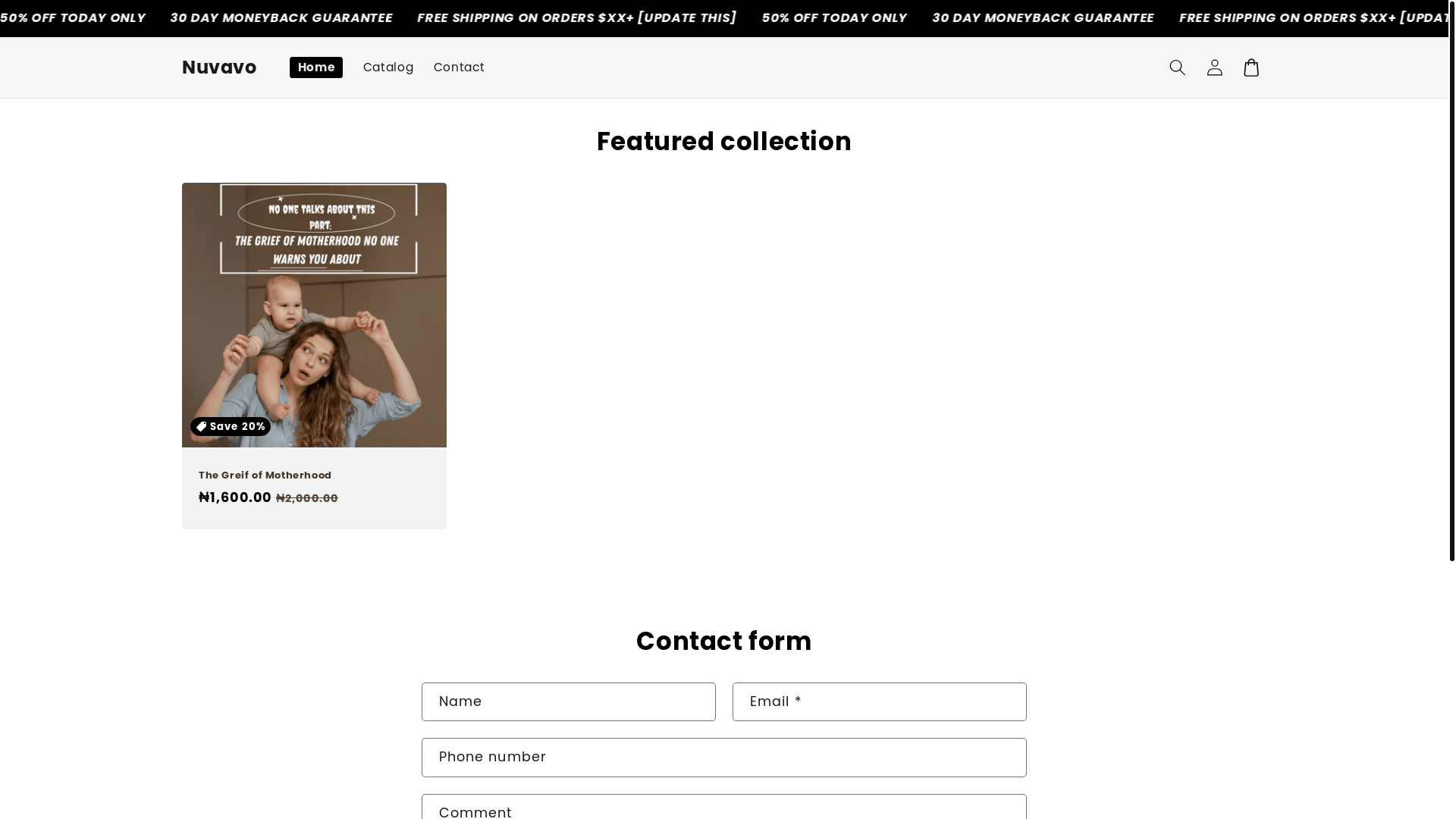 website screenshot of https://nuvavo.store/