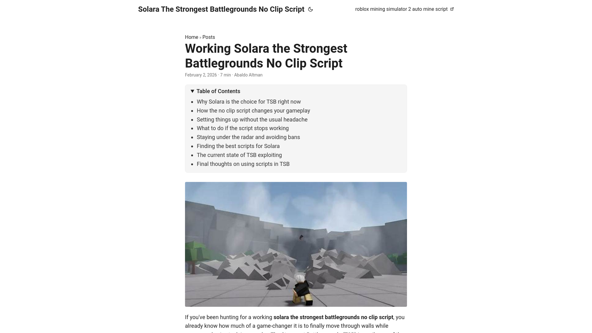 website screenshot of https://solara-the-strongest-battlegrounds-no-clip-script.pages.dev/