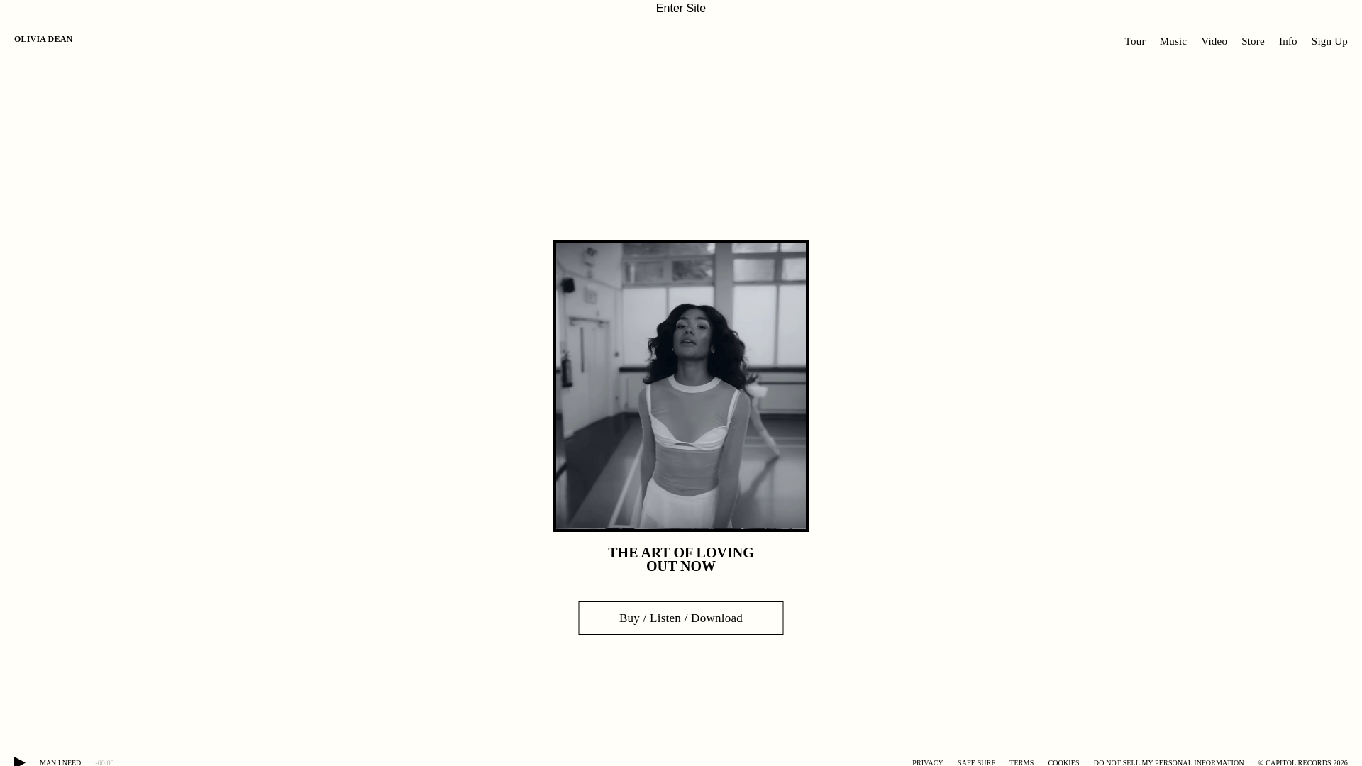 website screenshot of https://oliviadean.live