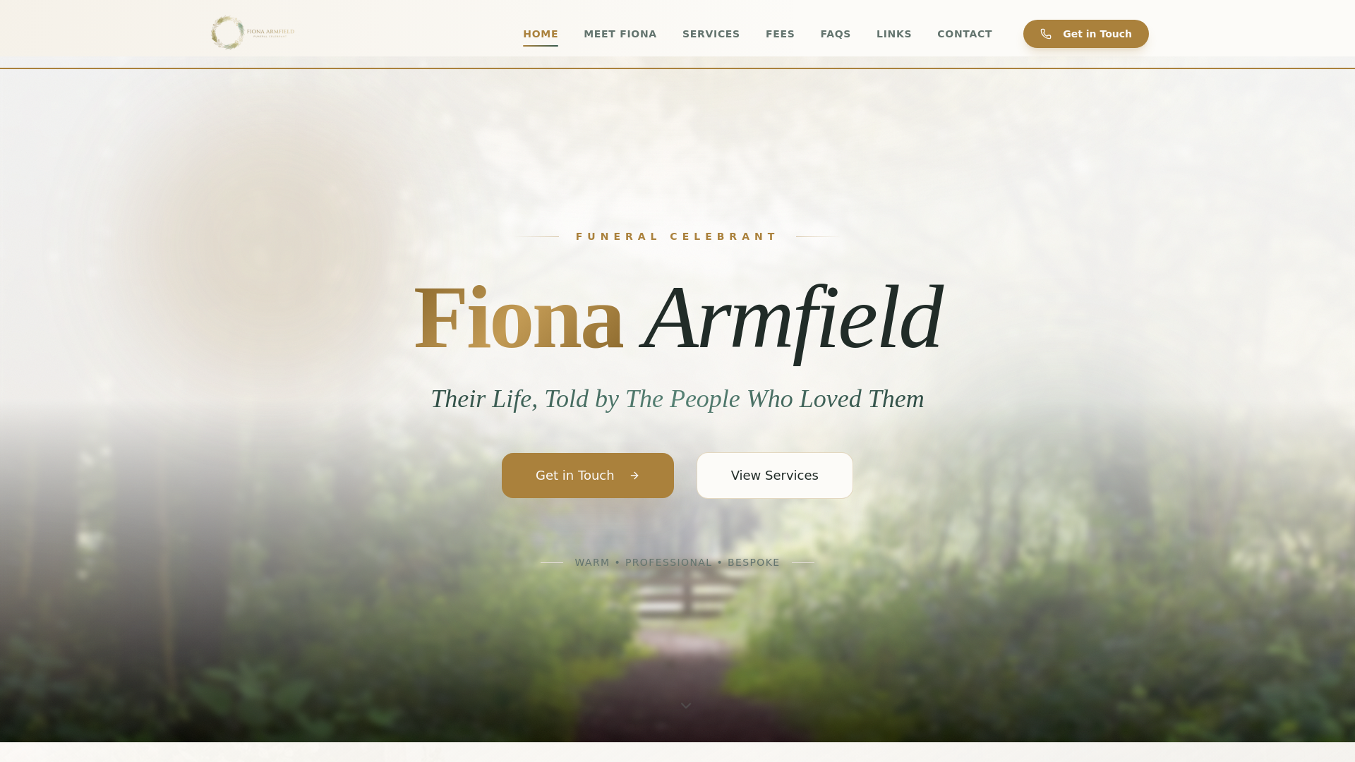 website screenshot of https://fionaarmfieldfuneralcelebrant.co.uk/