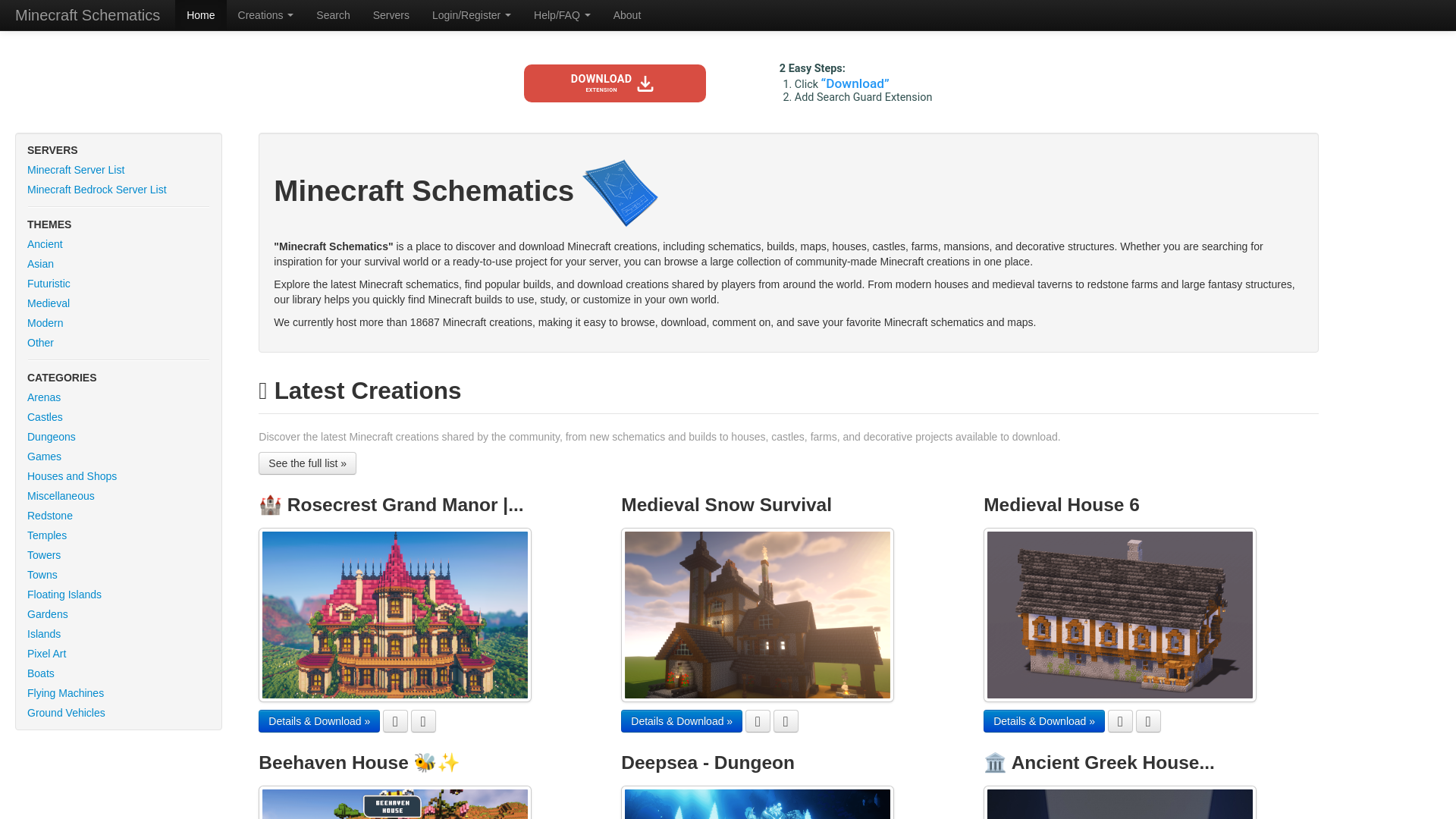 website screenshot of https://www.minecraft-schematics.com/