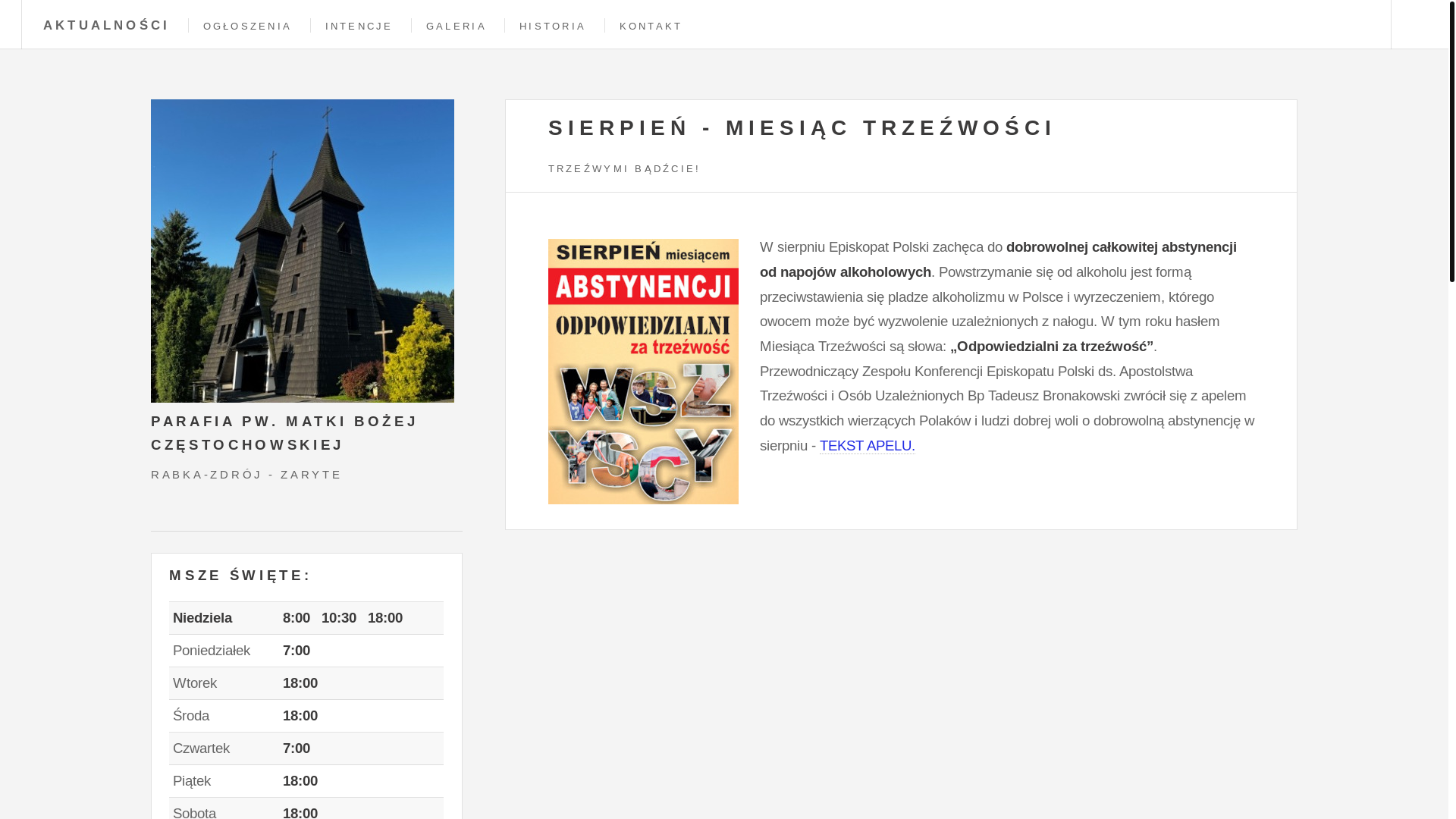 website screenshot of https://parafia-zaryte.pl/