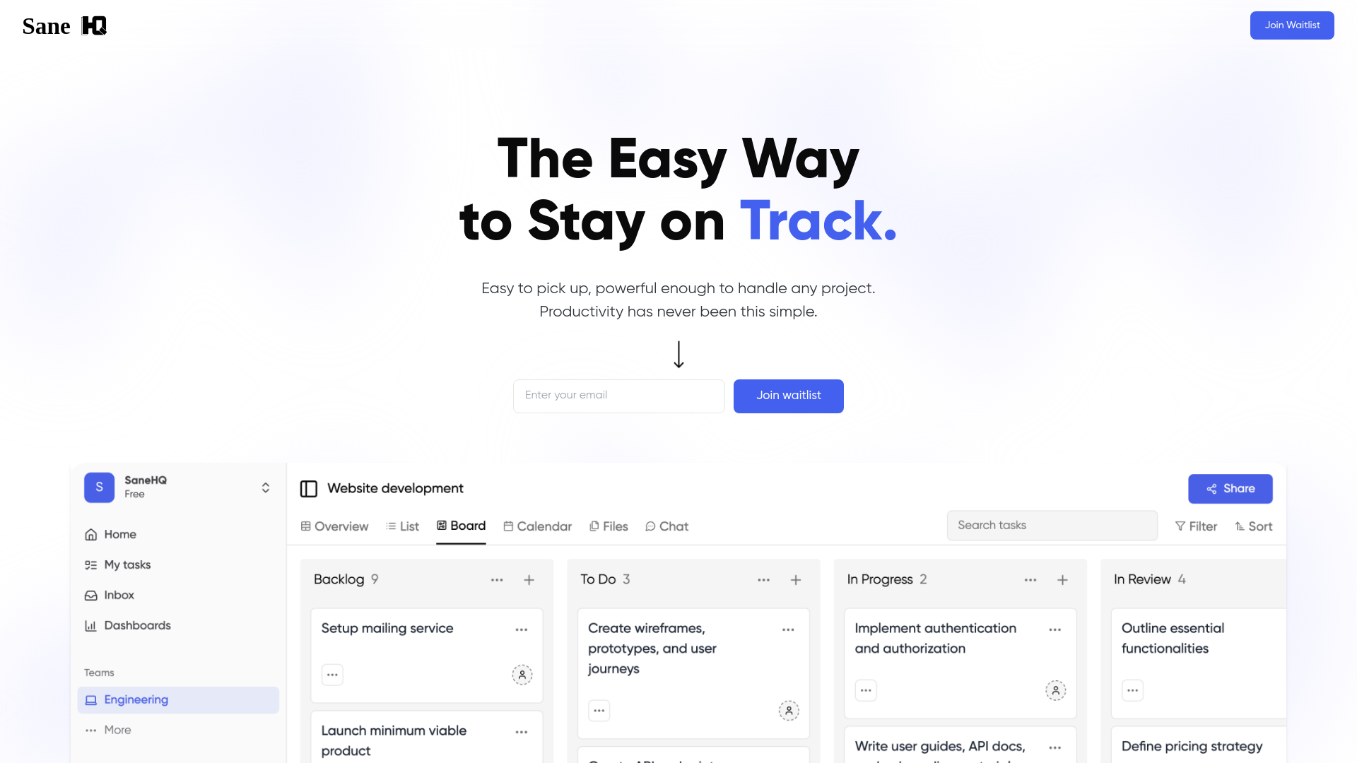website screenshot of https://sanehq-staging.pages.dev/