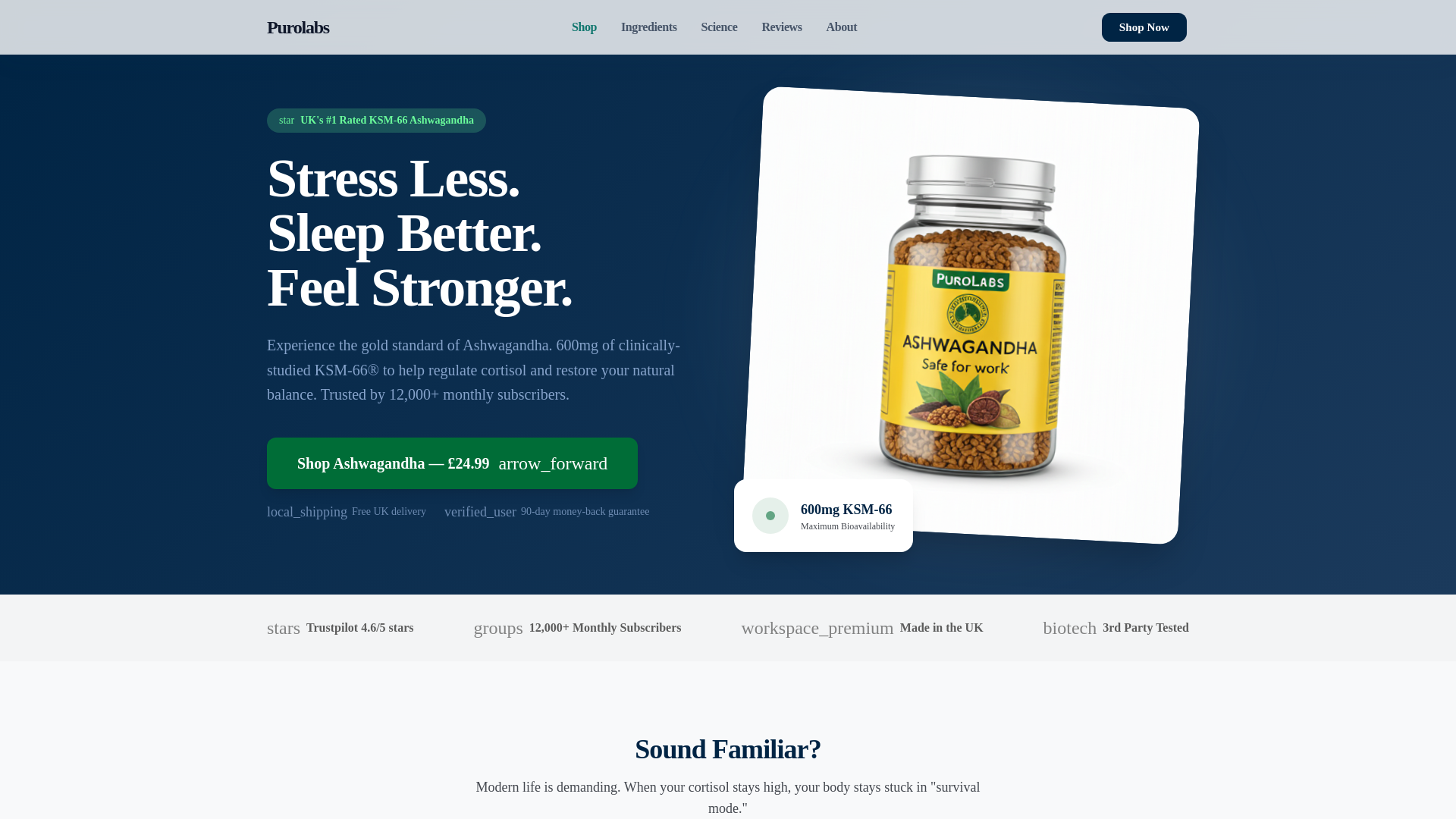 website screenshot of https://purolabs-stitch.pages.dev/