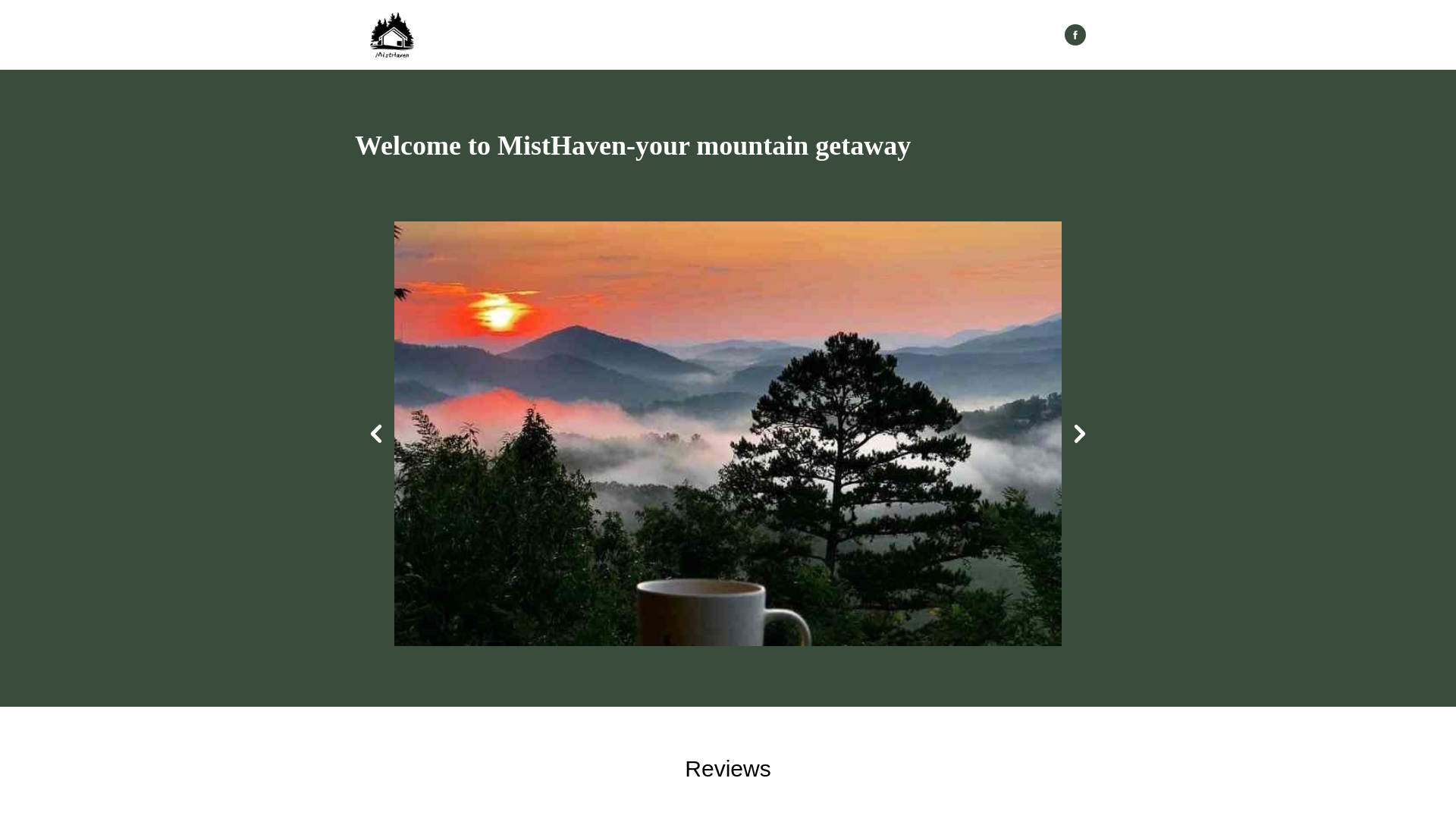website screenshot of https://misthavengetaways.com