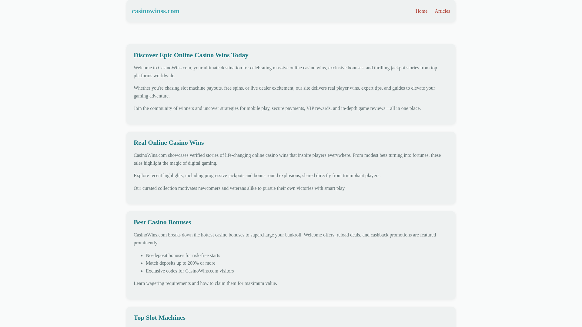 website screenshot of https://casinowinss.com/