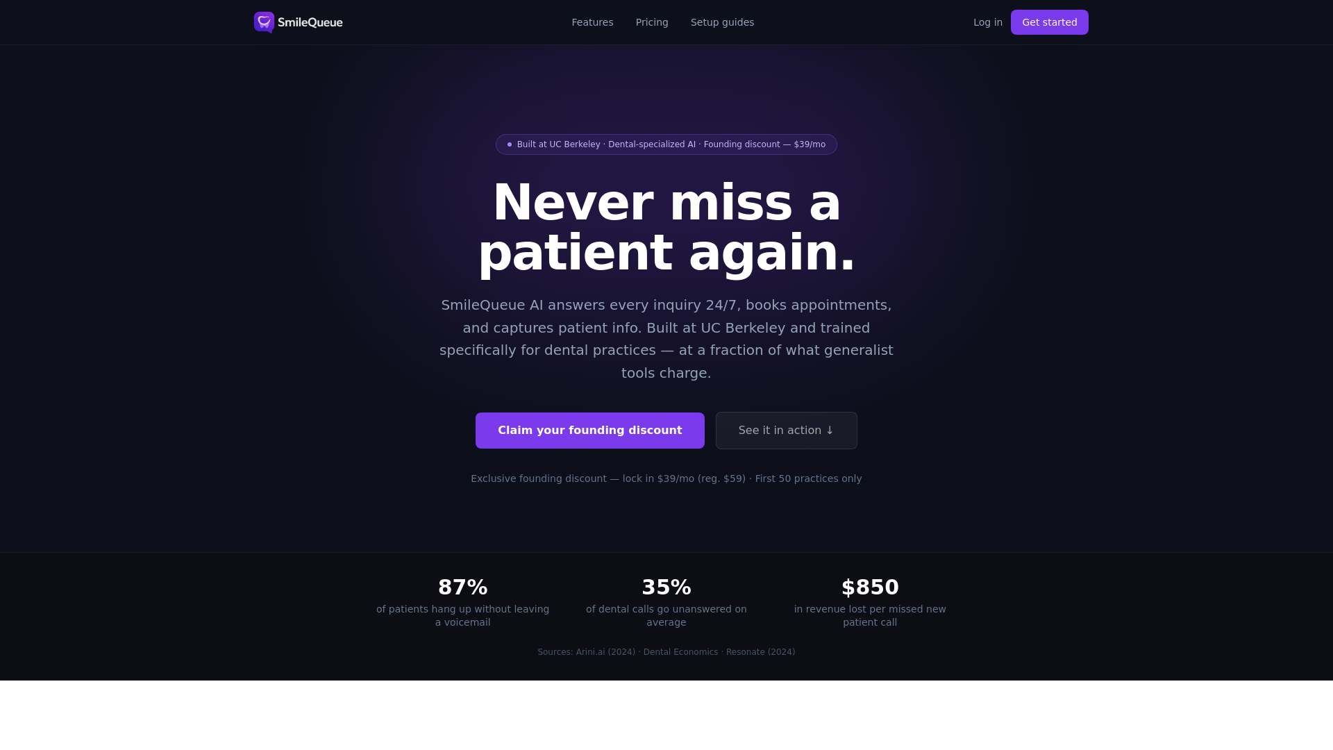 website screenshot of https://getsmilequeue.com/