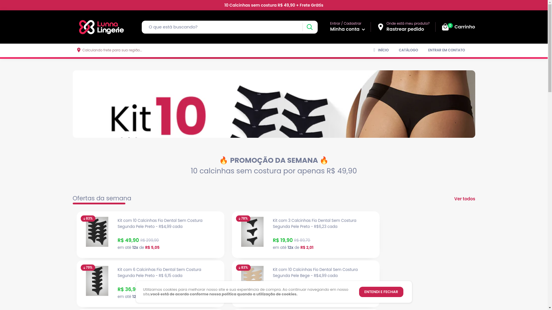website screenshot of https://lunnalingerie.com/