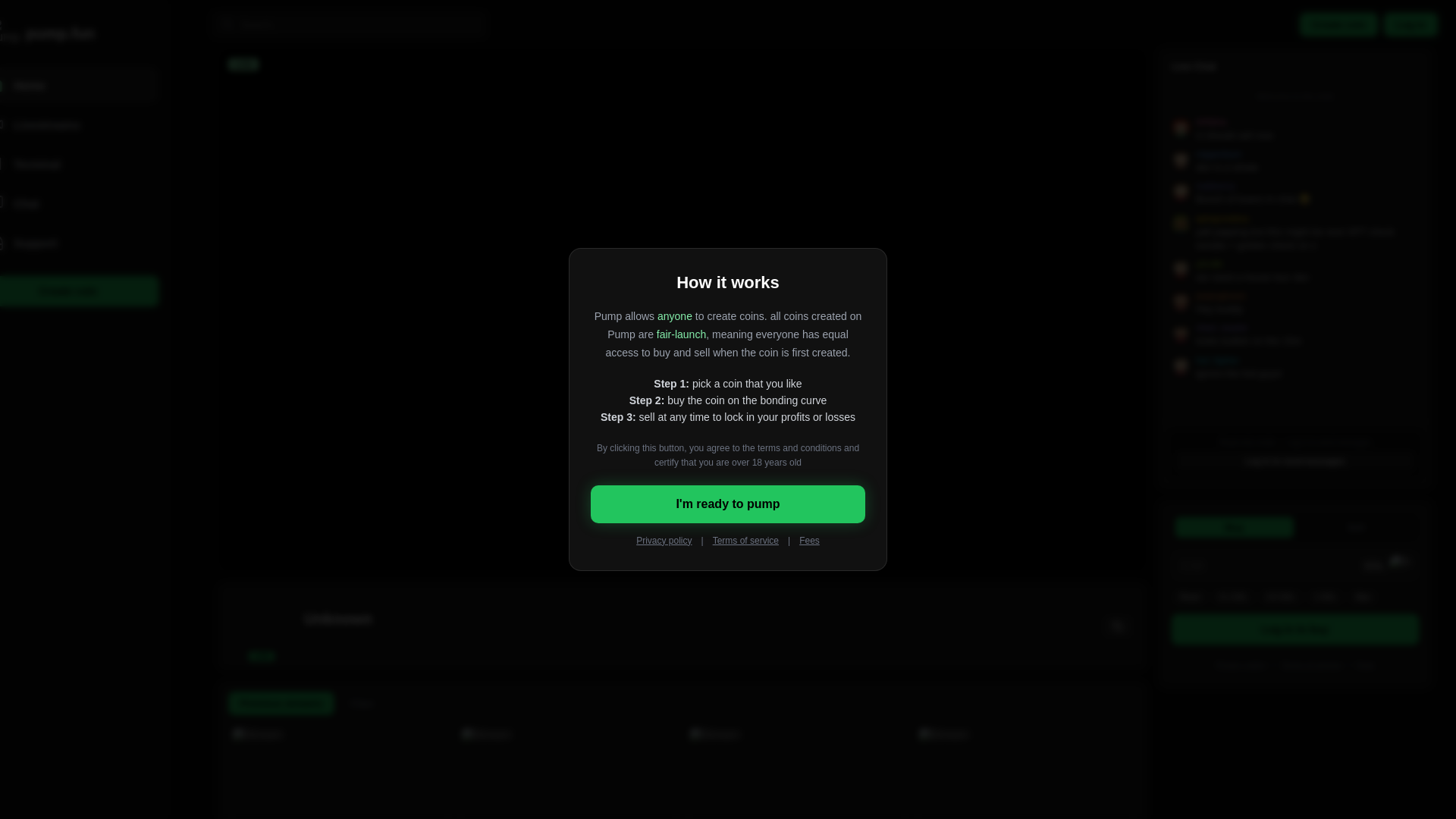 website screenshot of https://pump-gui.live