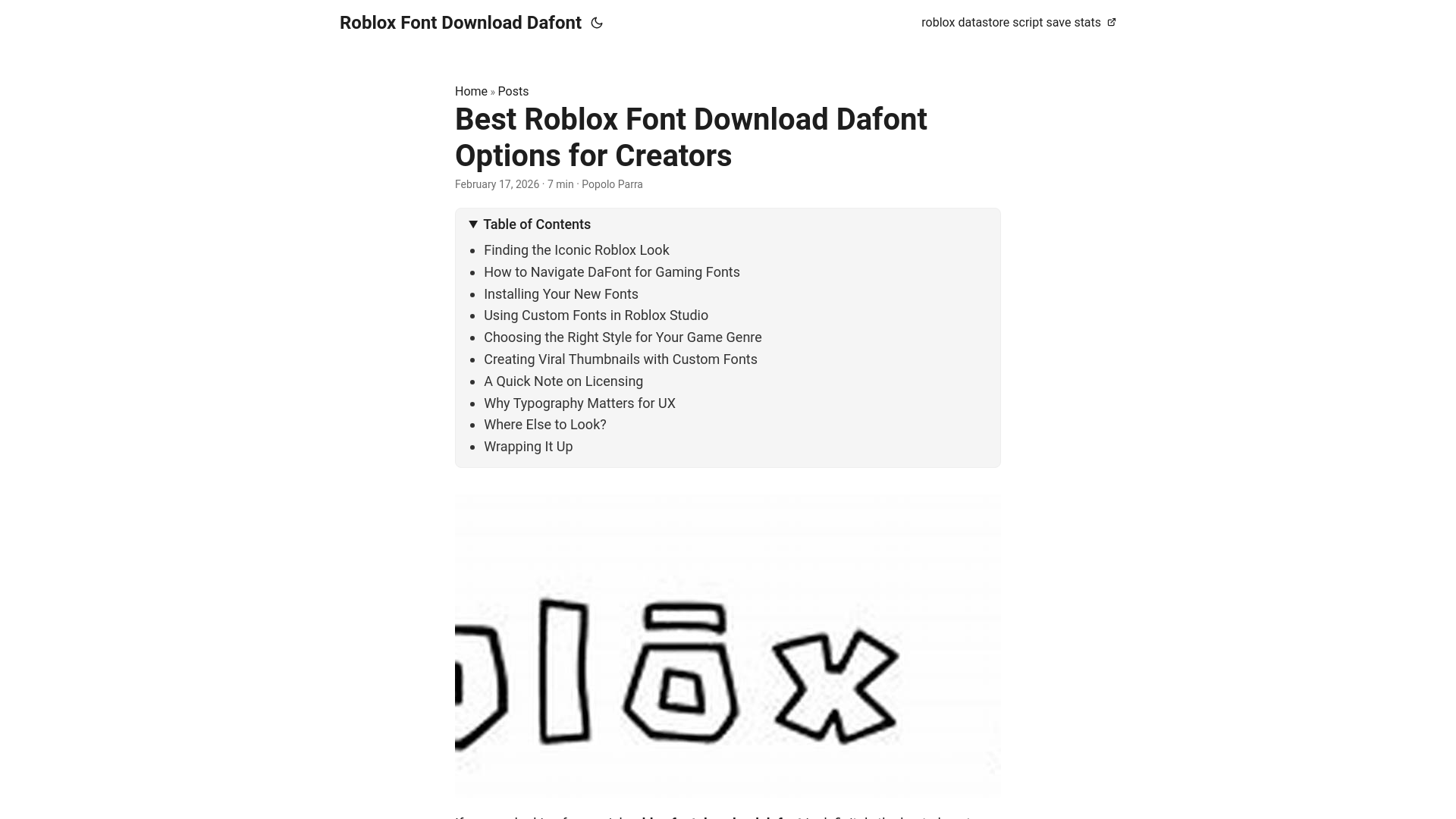 website screenshot of https://roblox-font-download-dafont.pages.dev/