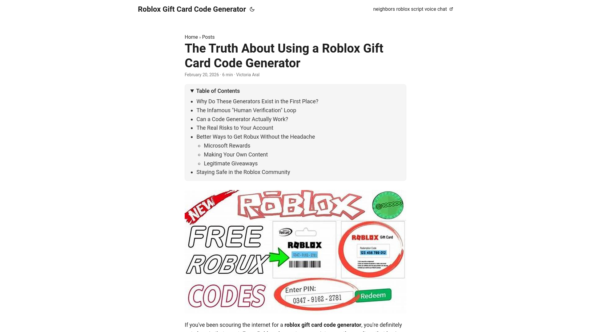 website screenshot of https://roblox-gift-card-code-generator.pages.dev/