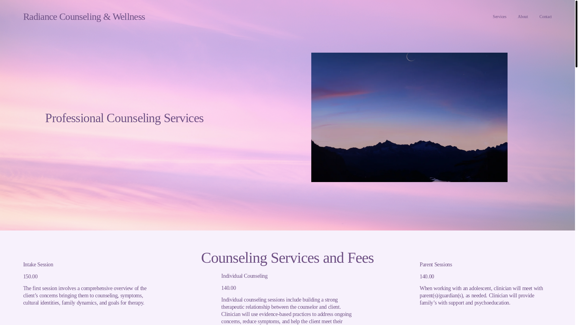 website screenshot of https://radiancecounselingwellness.com/