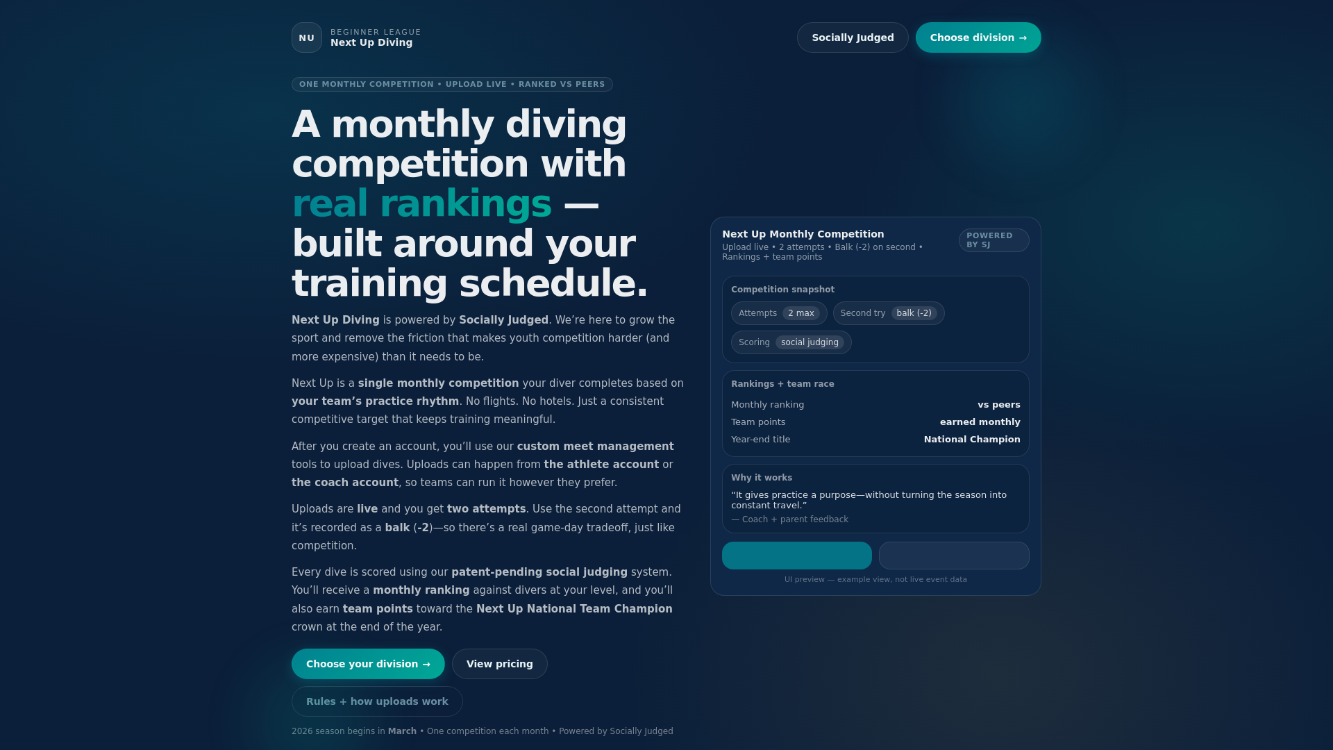 website screenshot of https://nextupdiving.com