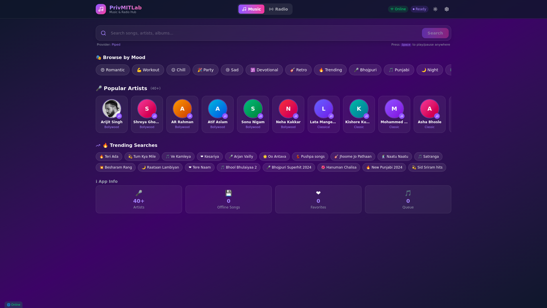website screenshot of https://privmitlab-music-radio-hub.pages.dev/