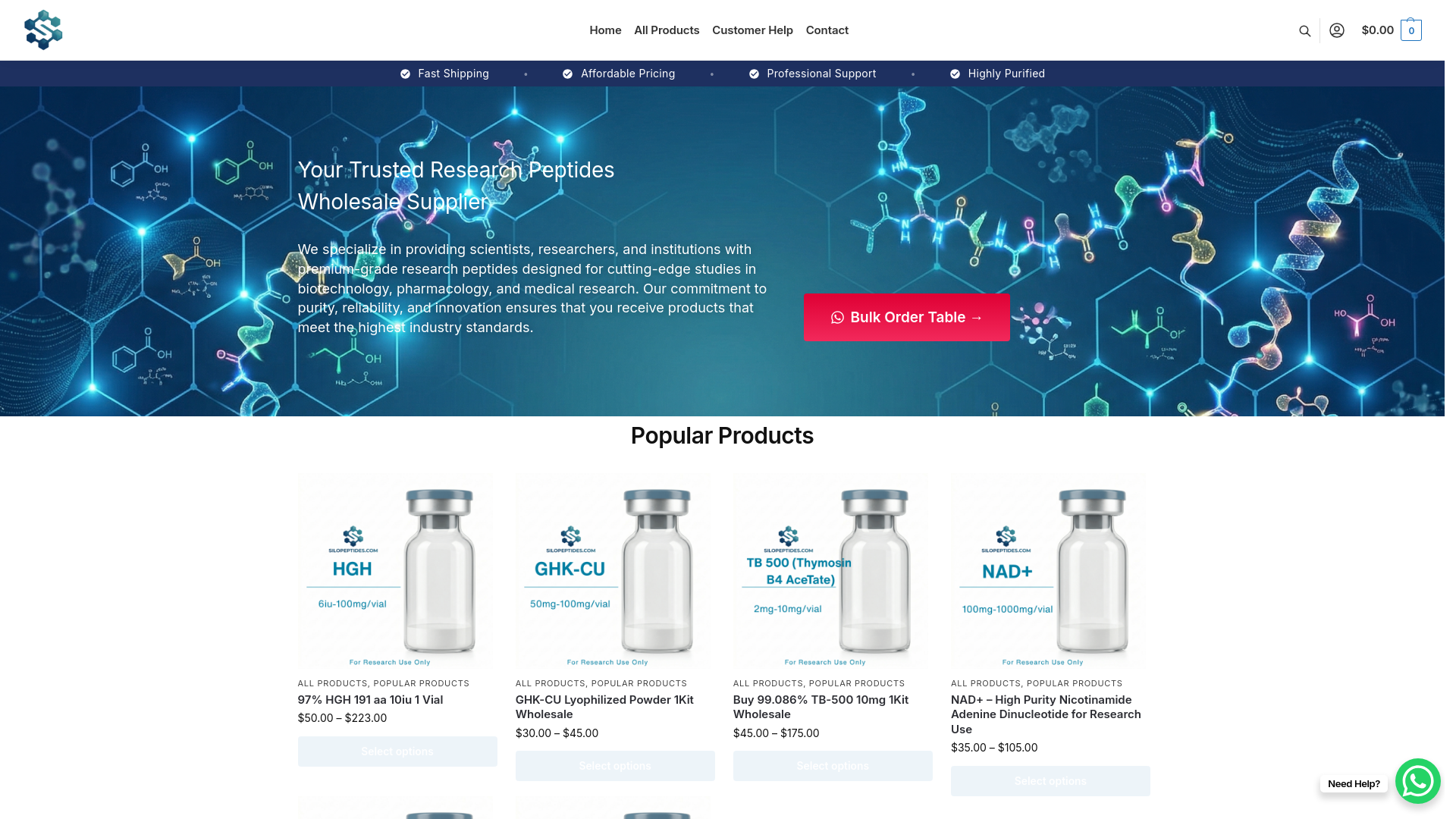 website screenshot of https://silopeptides.com