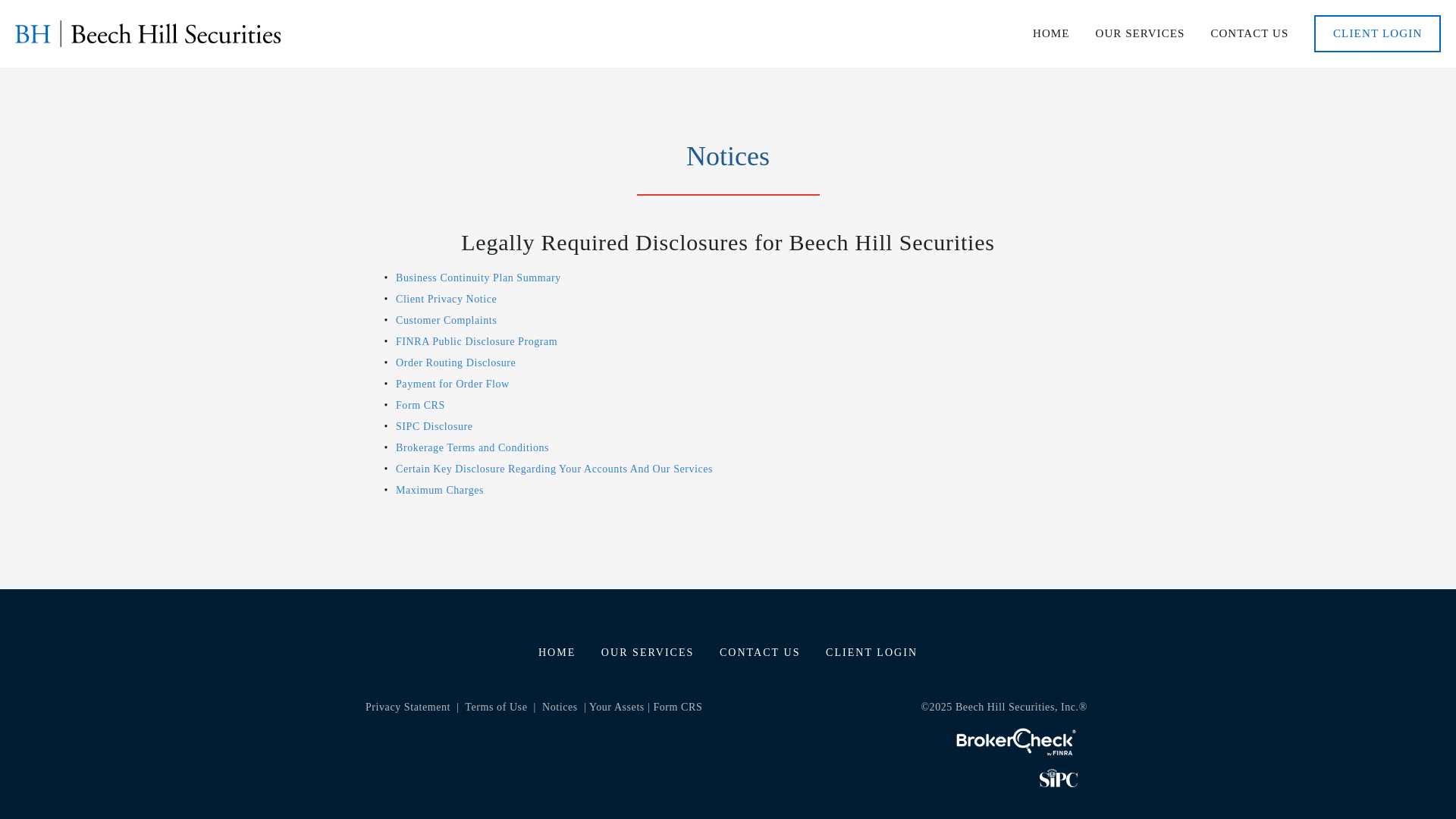 website screenshot of https://www.beechhillsecurities.com/notices