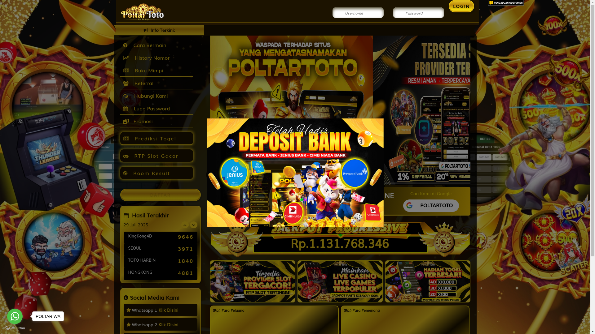 website screenshot of https://poltarserverslot.com/