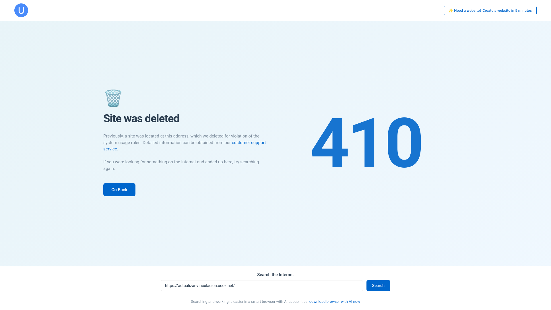 website screenshot of https://actualizar-vinculacion.ucoz.net
