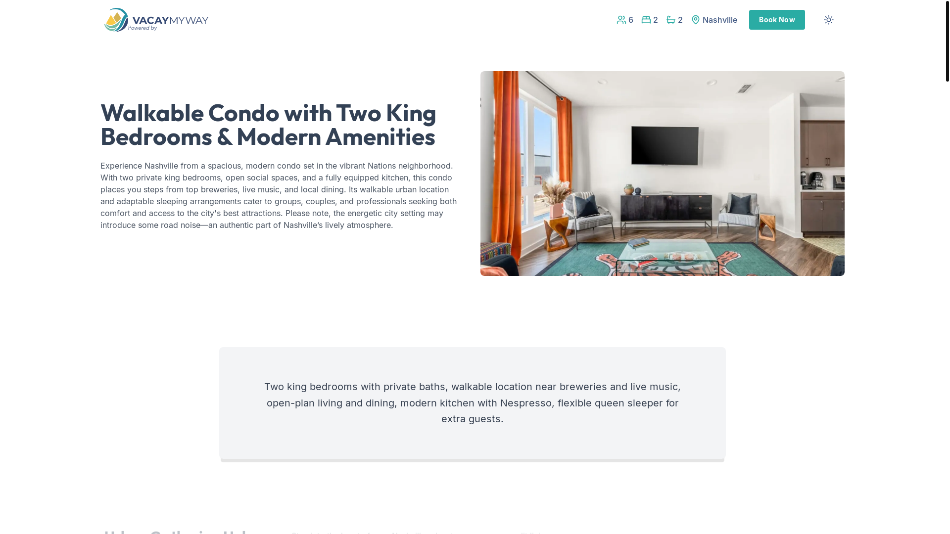 website screenshot of https://vivanash.vacations/