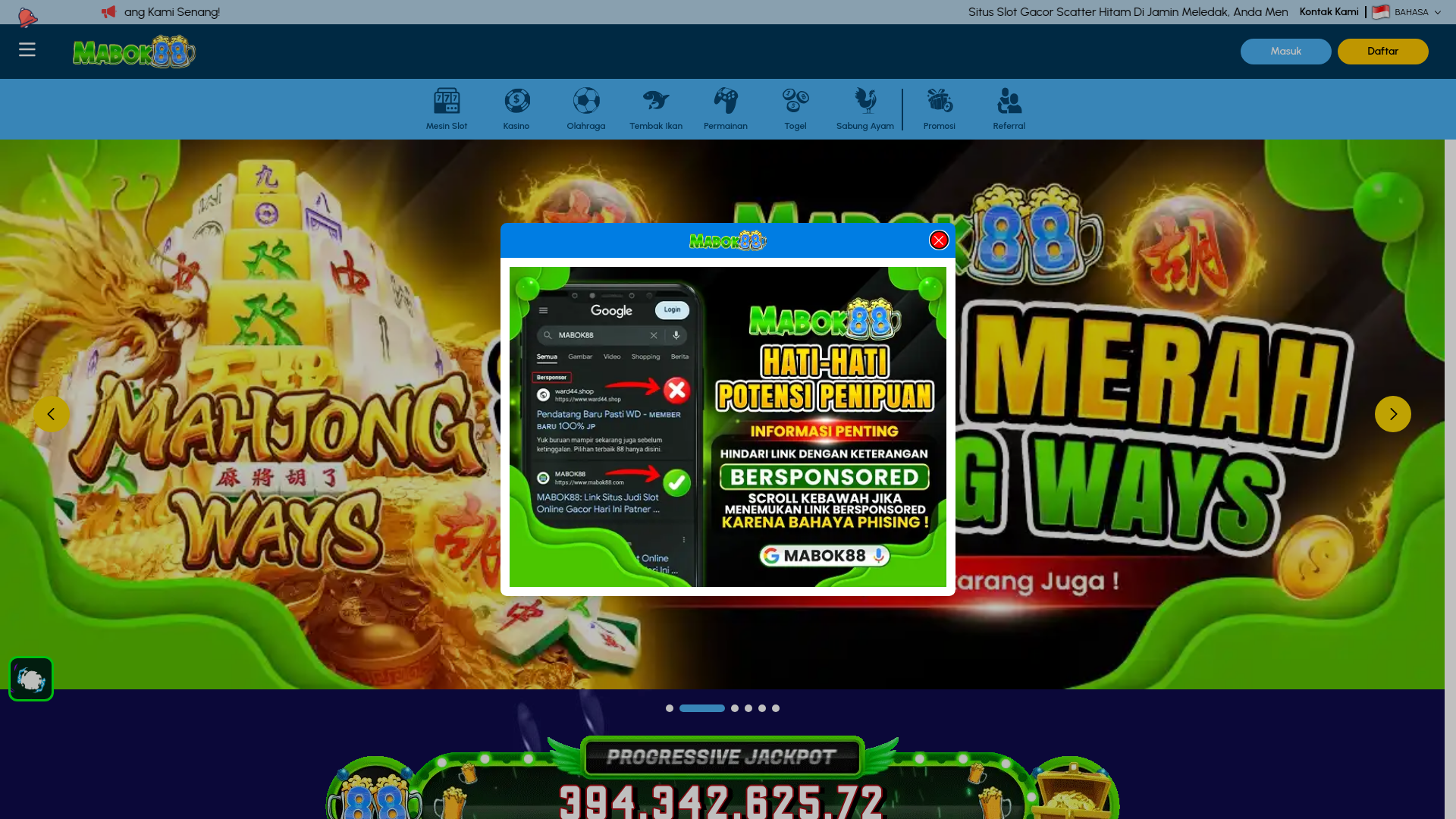 website screenshot of https://mabok88xz.com/